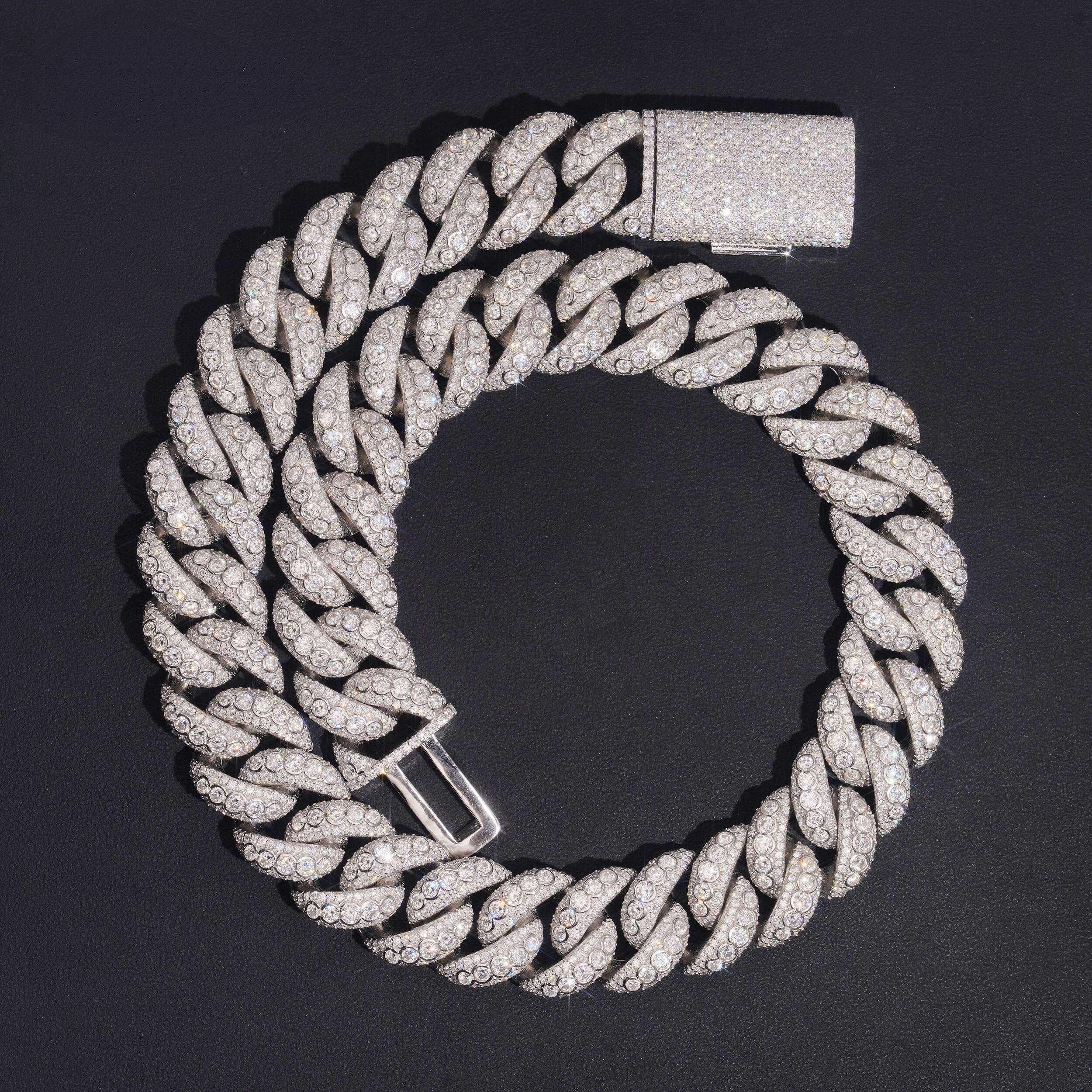 22MM Bezel Setting Raised Stone Moissanite Diamond Cuban Chain
