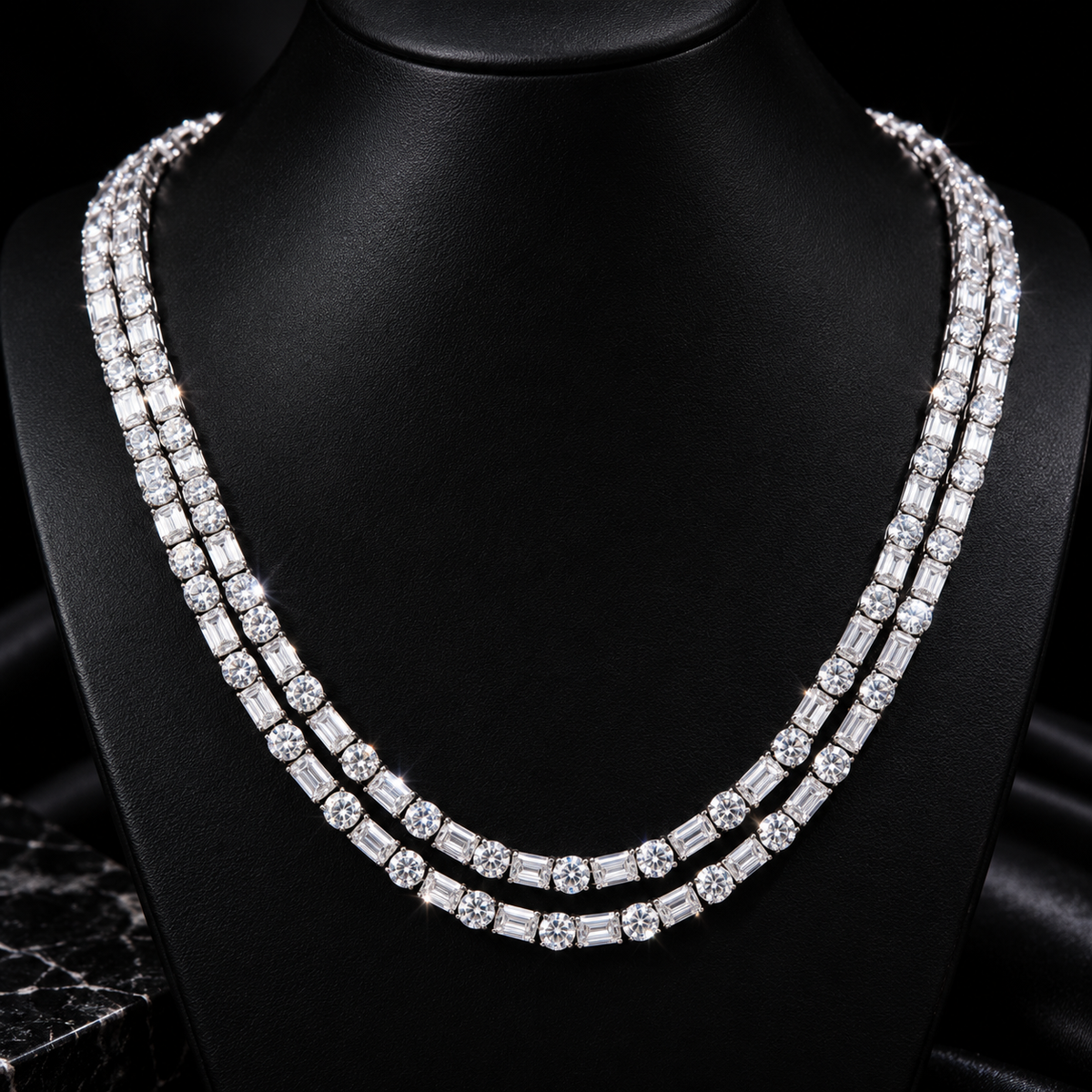 Emerald Cut Mix Round Cut VVS D Color Moissanite Diamond Tennis Chain