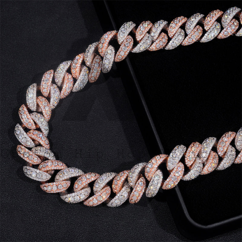 20MM Iced Out Moissanite Tow-Tone Cuban Link Chain 14K Gold