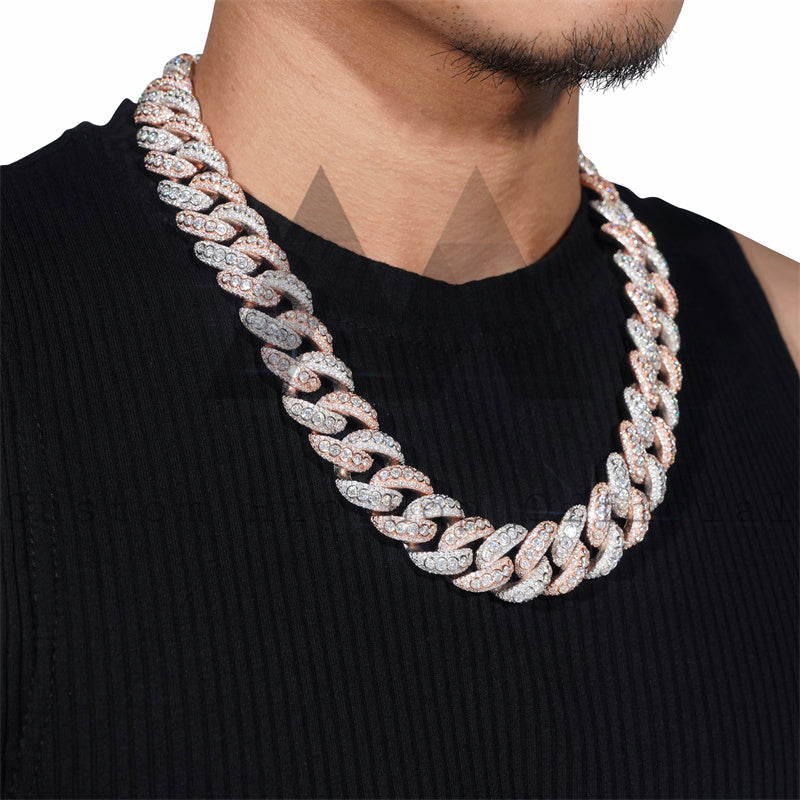 20MM Iced Out Moissanite Tow-Tone Cuban Link Chain 14K Gold