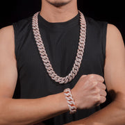 20mm Mosaic-Set diamond Cuban Link Chain 14K Gold