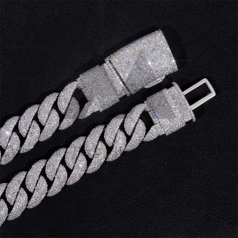 20mm Mosaic-Set Moissanite Cuban Link Chain 10K Gold