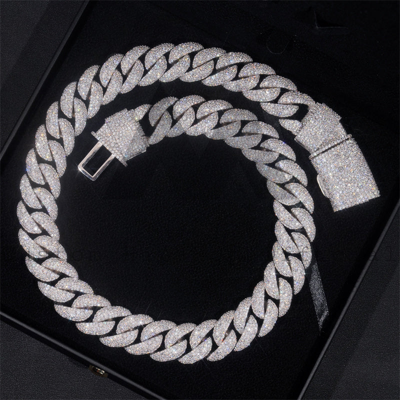 20mm Mosaic-Set Moissanite Cuban Link Chain 10K Gold