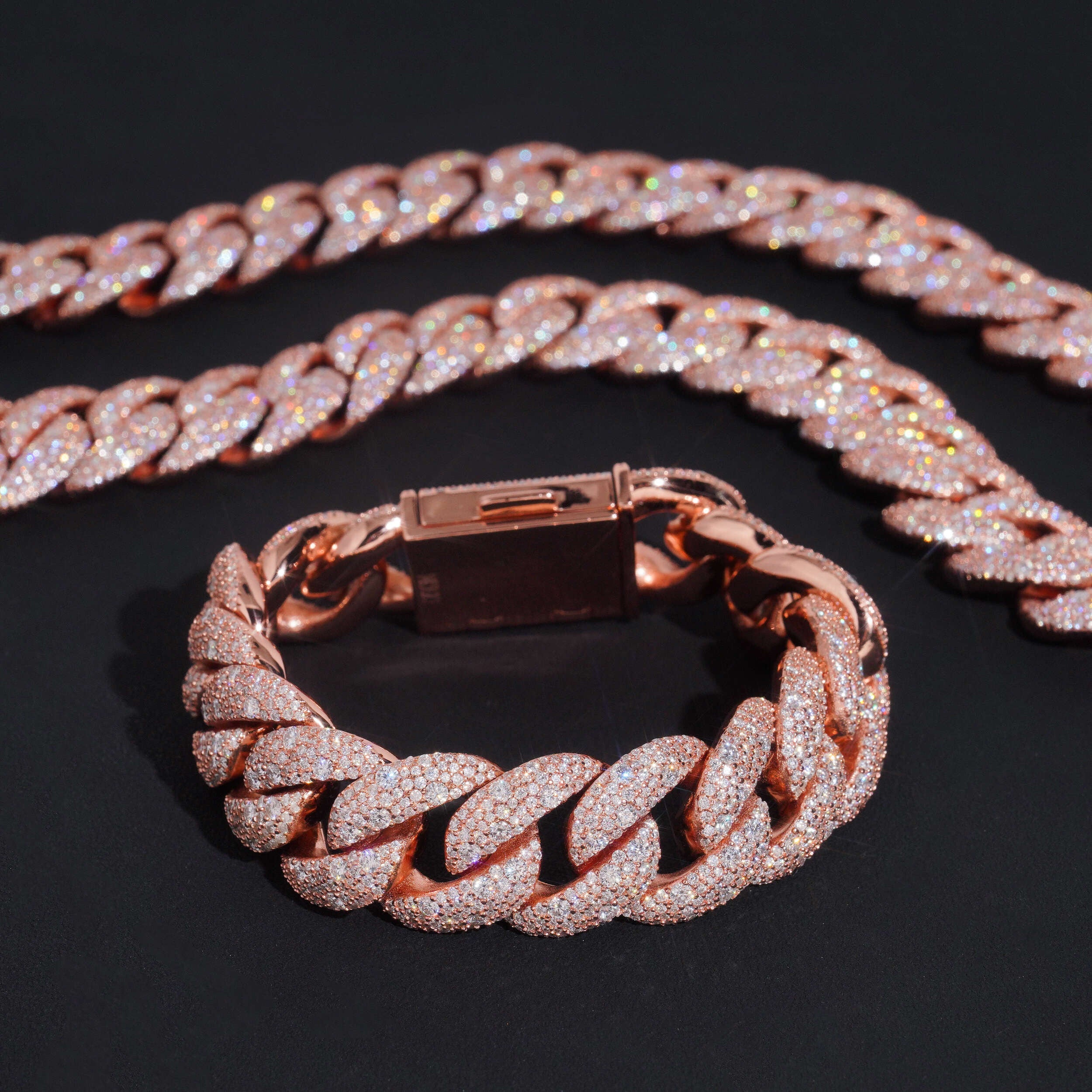 20MM Mosaic-Sets Diamond Cuban Link Bracelet 14K Gold