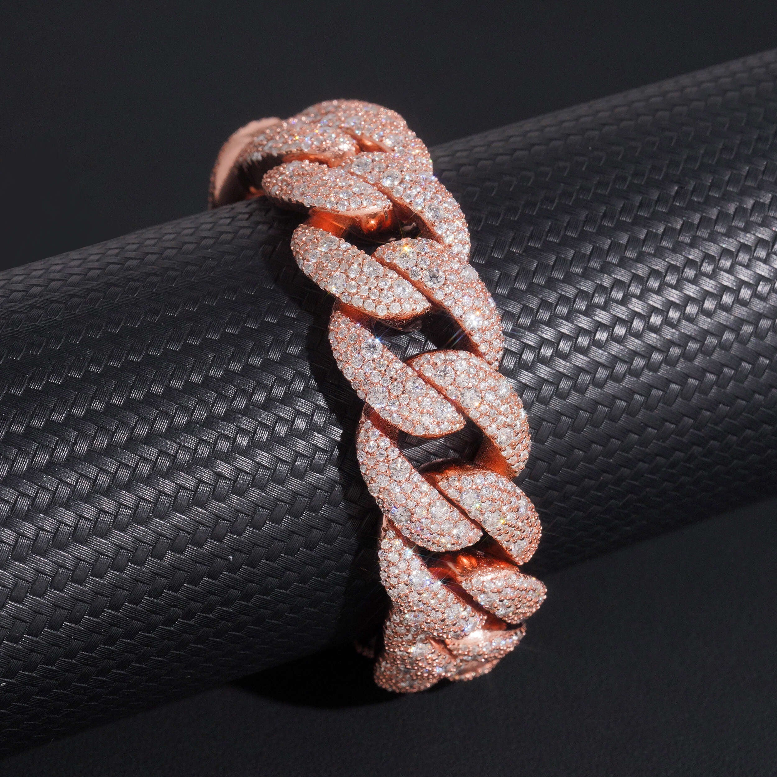20MM Mosaic-Sets Diamond Cuban Link Bracelet 14K Gold