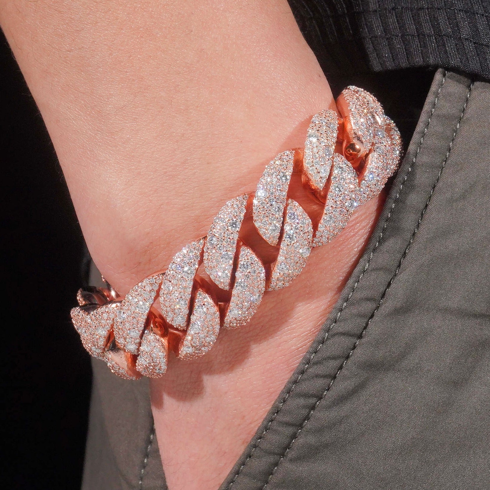 20MM Mosaic-Sets Diamond Cuban Link Bracelet 14K Gold