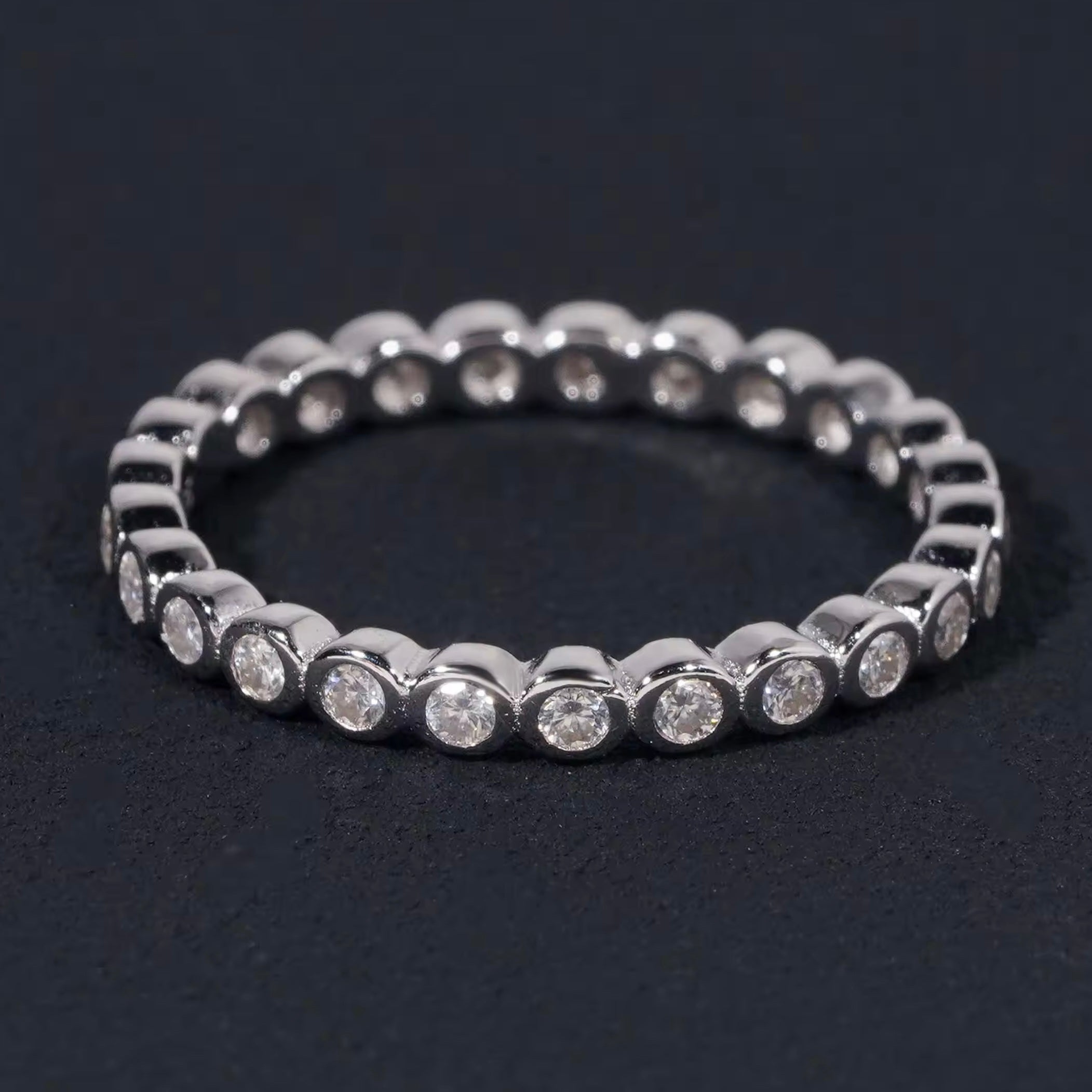 Sterling Silver 925 Moissanite Diamond Bezel Setting Eternity Ring Band