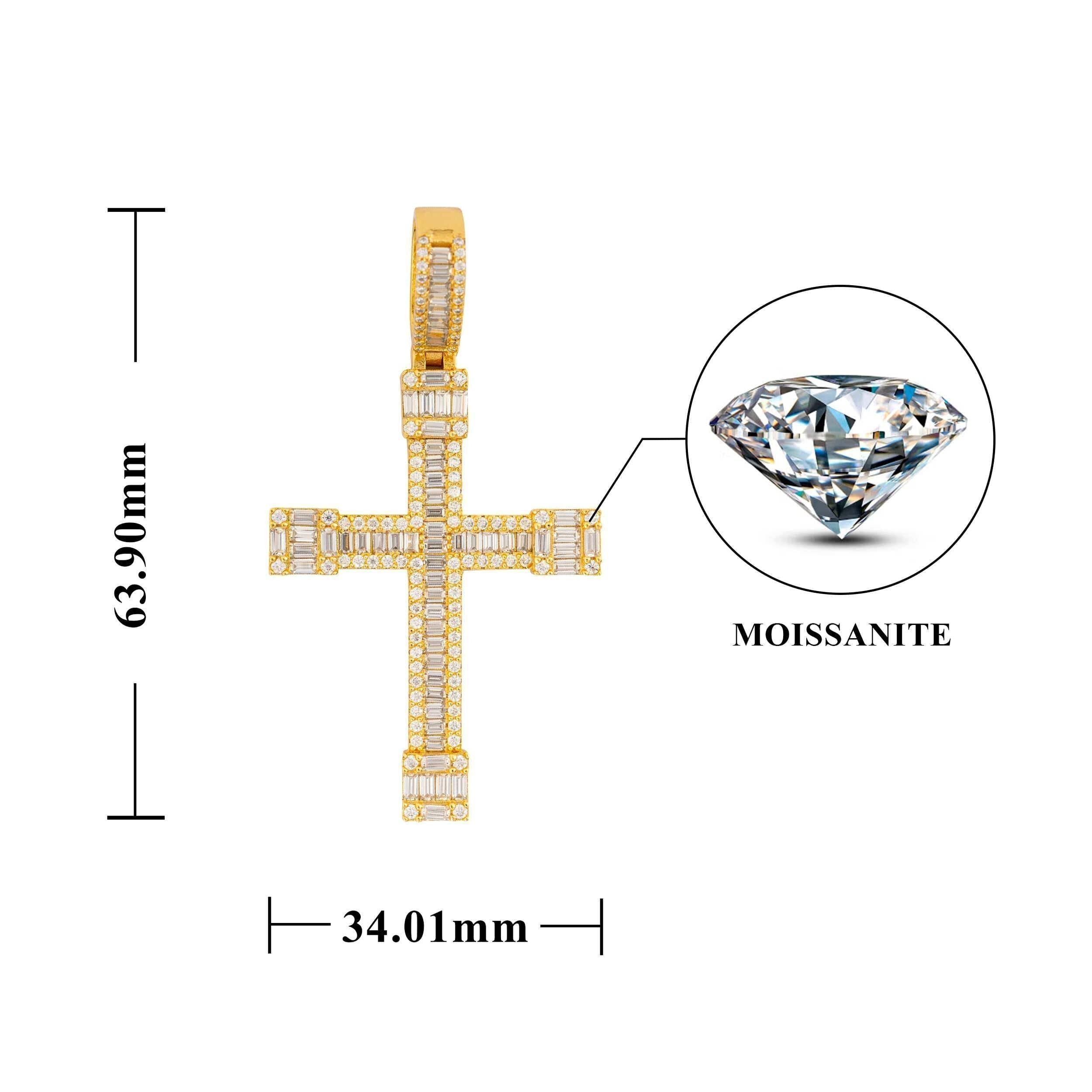 Hip Hop Iced Out Moissanite Cross Pendant VVS Baguette Moissanite Diamond Fit For 3MM Tennis Chain