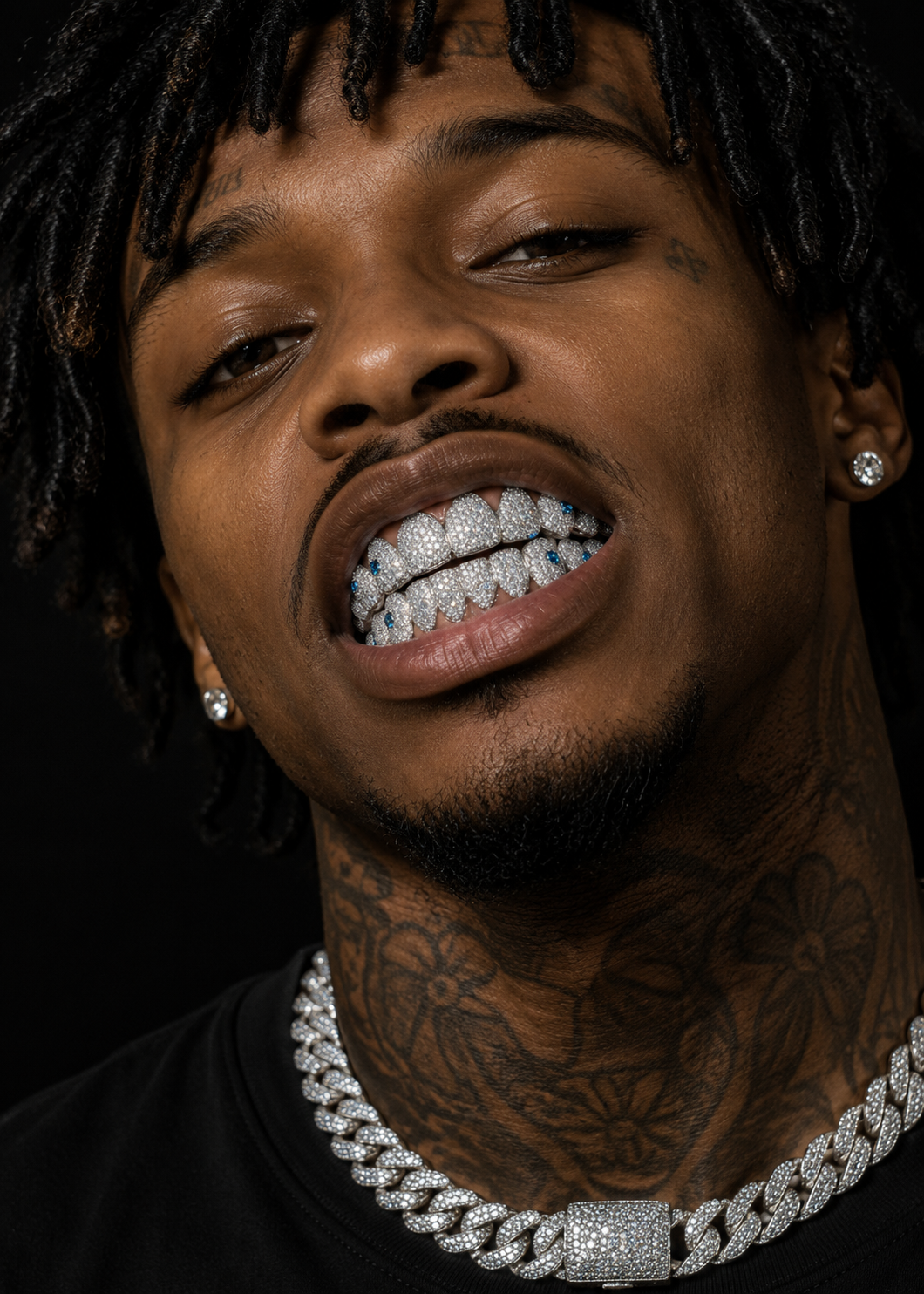 10 on 10 VVS Moissanite Grillz – 10K White Gold Plated 925 Silver