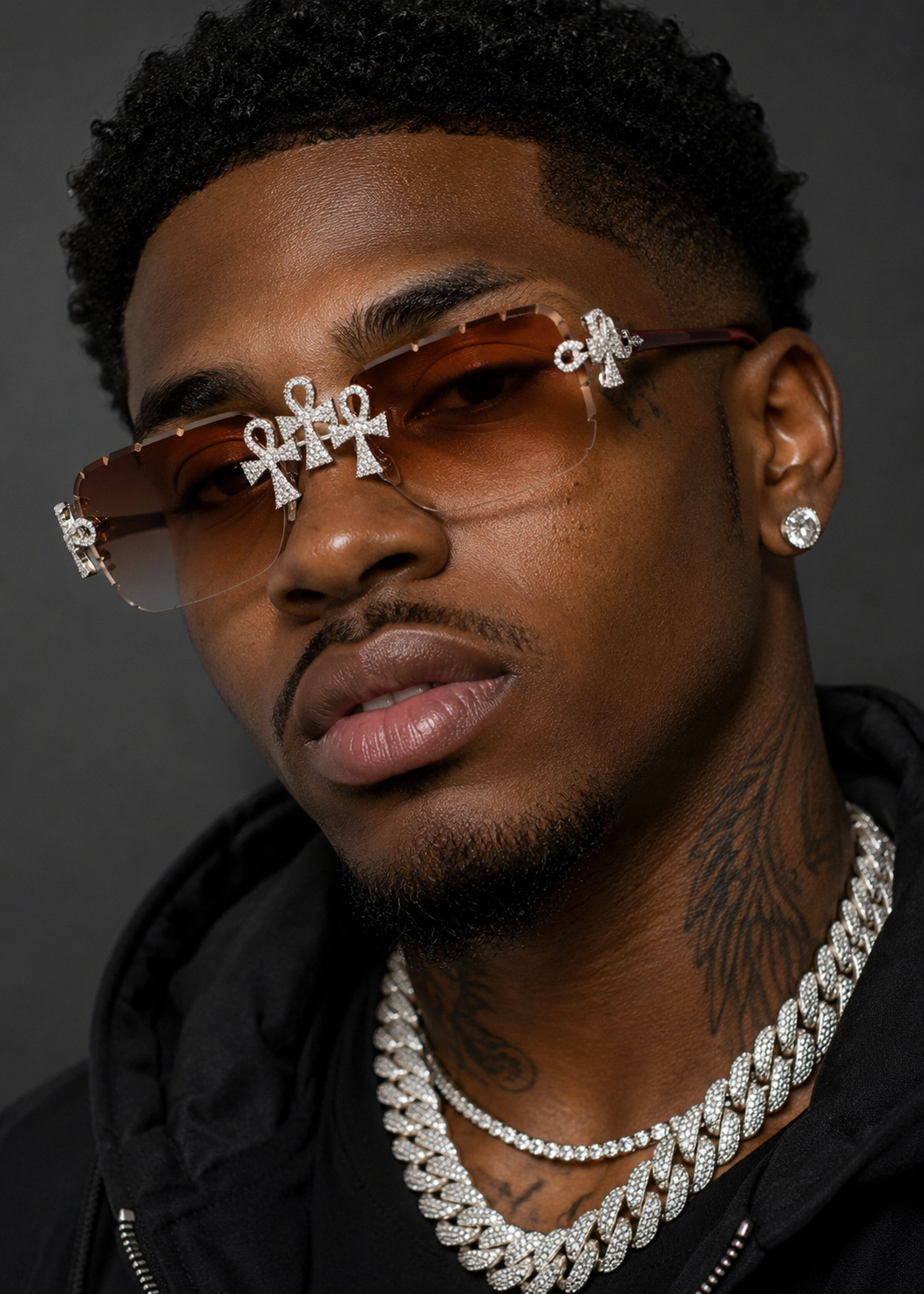 Ankh Cross Iced Out VVS Moissanite Sunglasses Sterling Silver