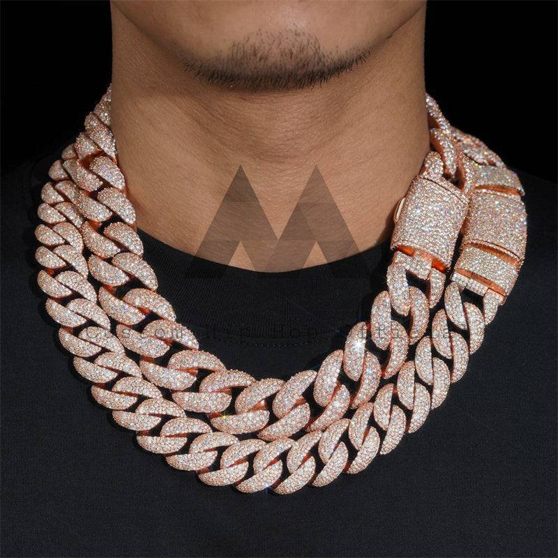23mm Mosaic-Set Diamond Cuban Link Chain 14K Gold