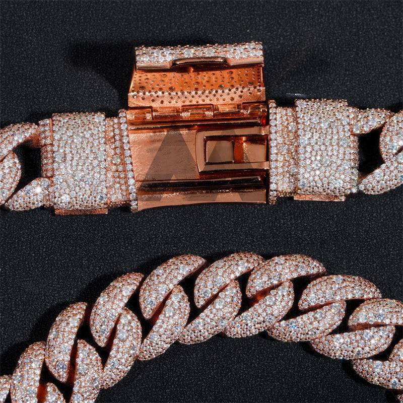 23mm Mosaic-Set Diamond Cuban Link Chain 14K Gold