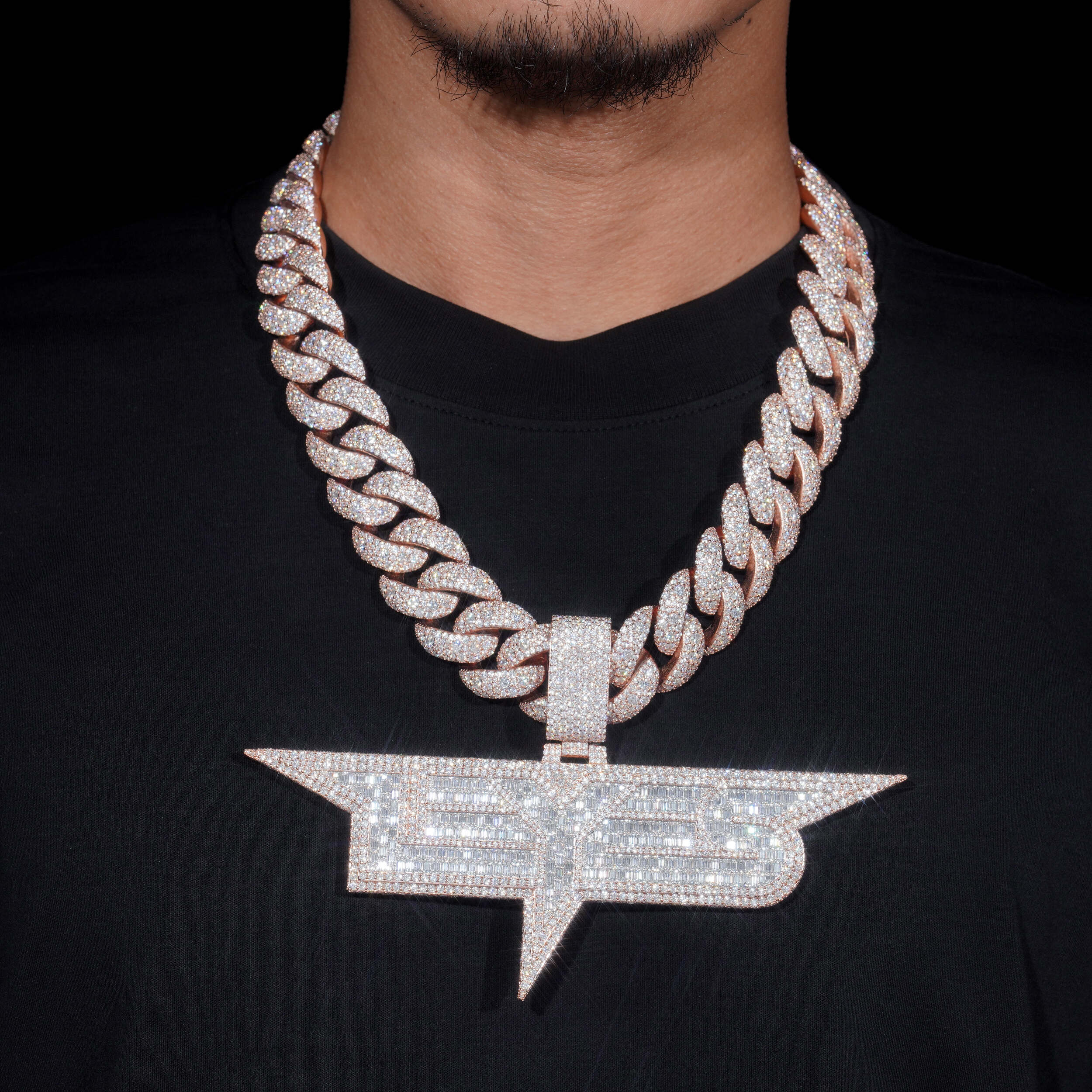 23mm Mosaic-Set Moissanite Cuban Link Chain 14K Gold