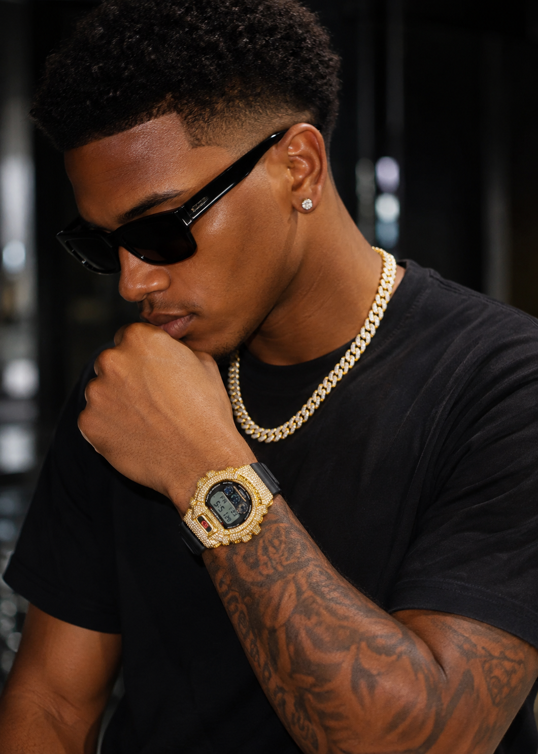 Iced Out 18K Yellow Gold G Shock Watch Moissanite Diamond