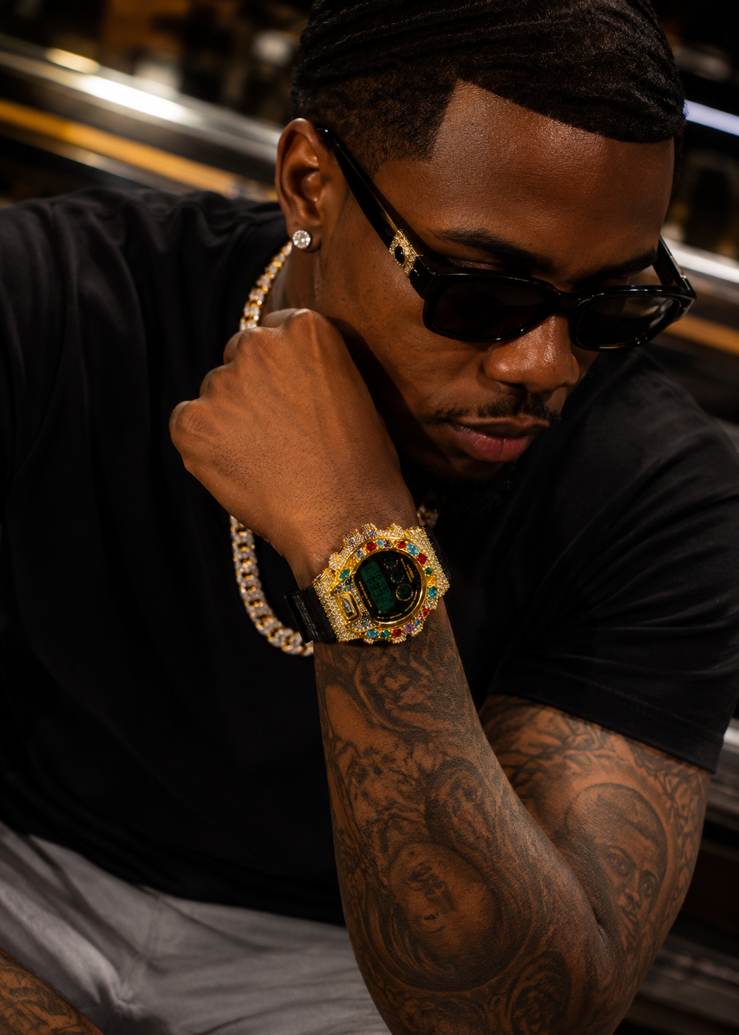 Fancy Cut Color Moissanite G Shock Watch 18K Gold