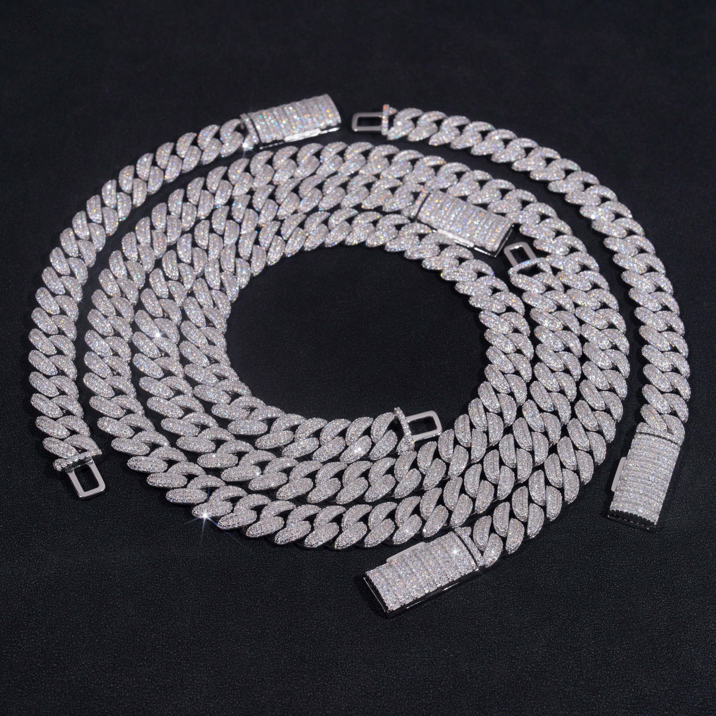 Solid Silver 13MM Iced Out Moissanite Diamond Cuban Link Chain Bracelet For Men