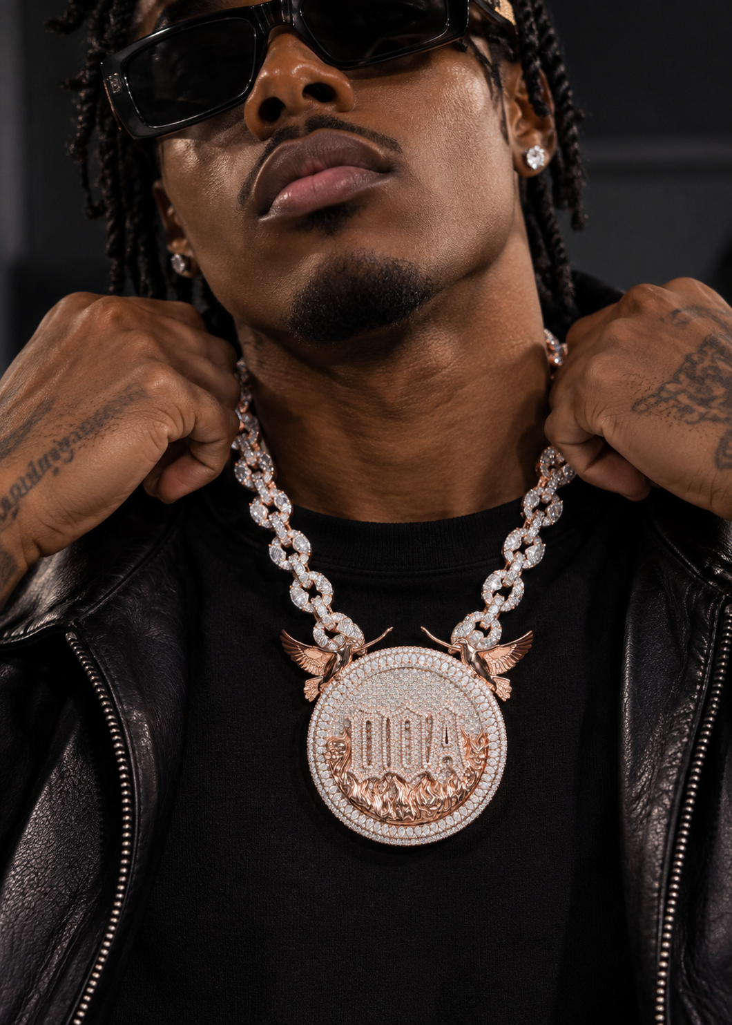 Custom Made Circle Name Infinity Chain Set Rose Gold Moissanite Diamond