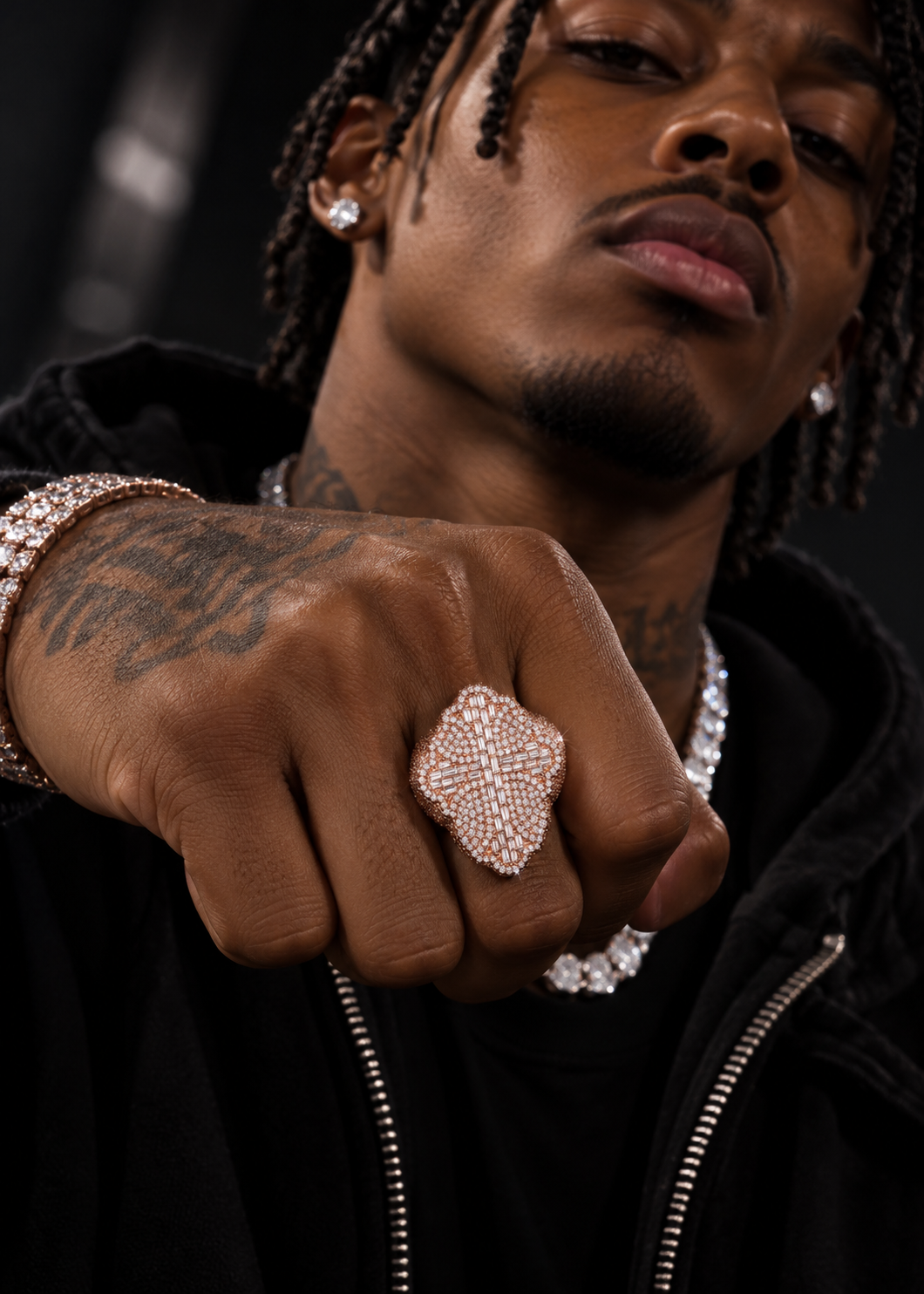Custom Made Men Ring 10K Rose Gold VVS Natural Diamond Iced Out Cross Finger Ring