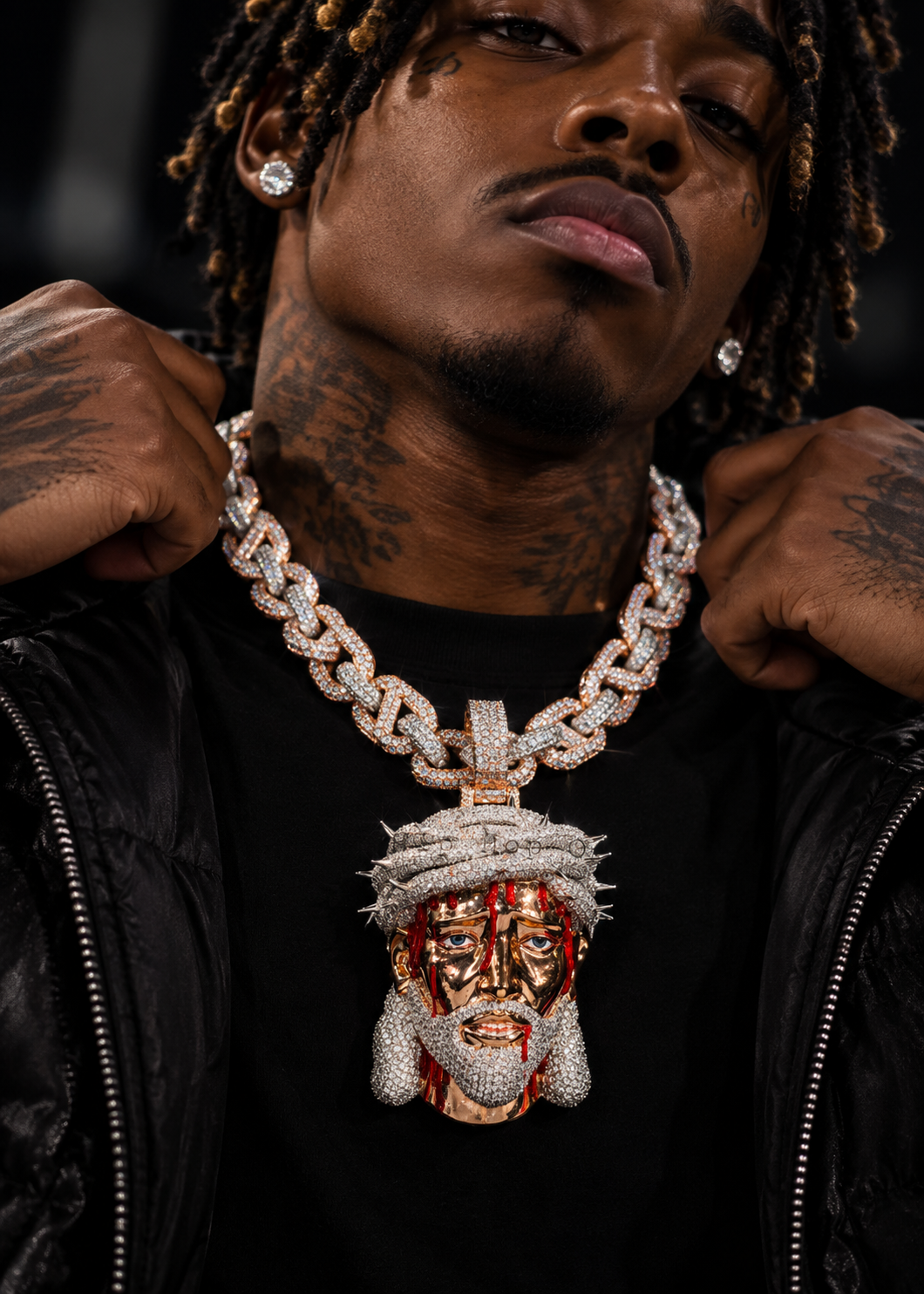 VVS Moissanite Diamond Hip Hop Iced Out 3D Blood Jesus Pendant Rose Gold Mix White Gold