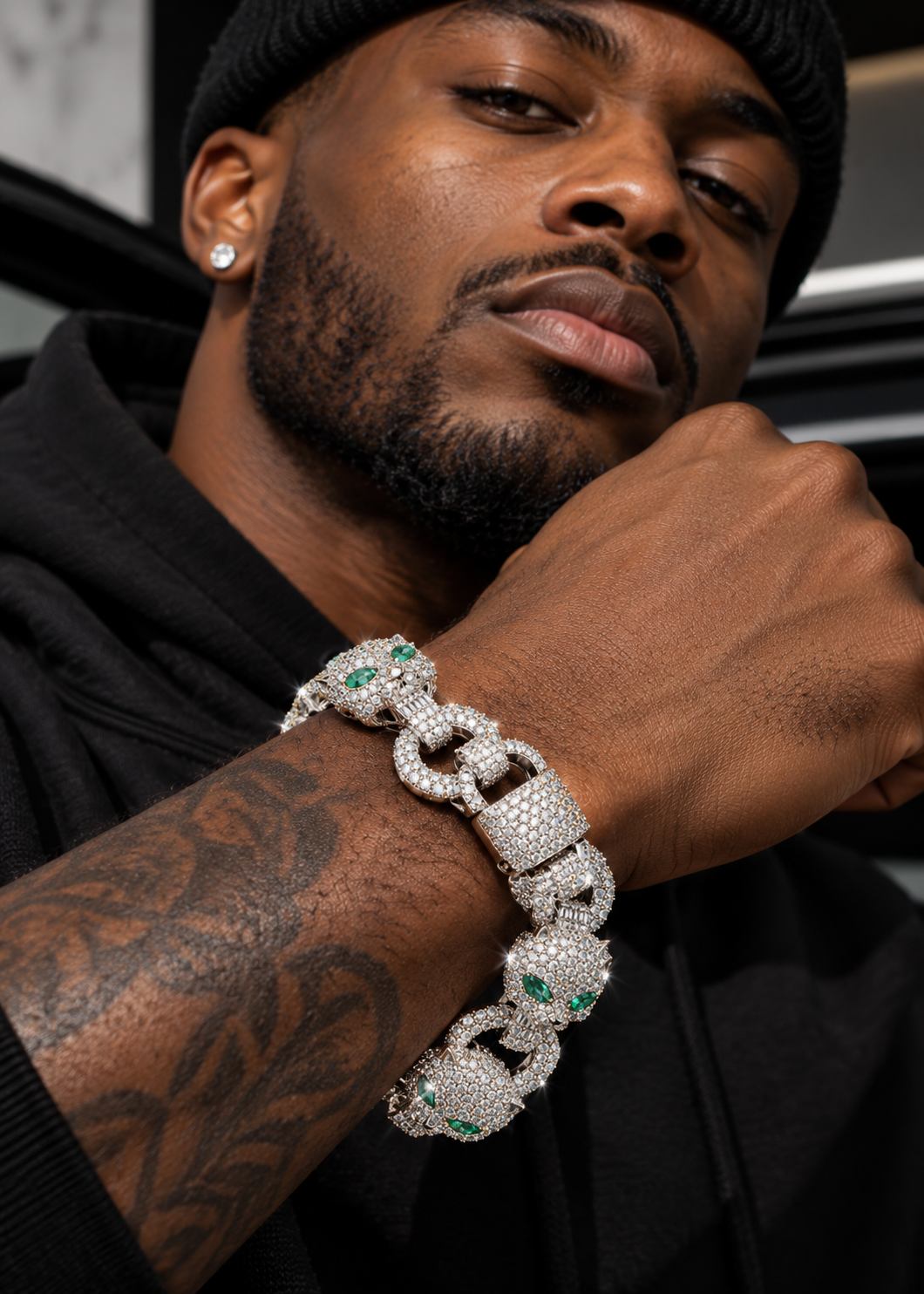 13MM Green Eyes Moissanite Skull Bracelet For Men Solid Silver Pass Diamond Tester Fully iced