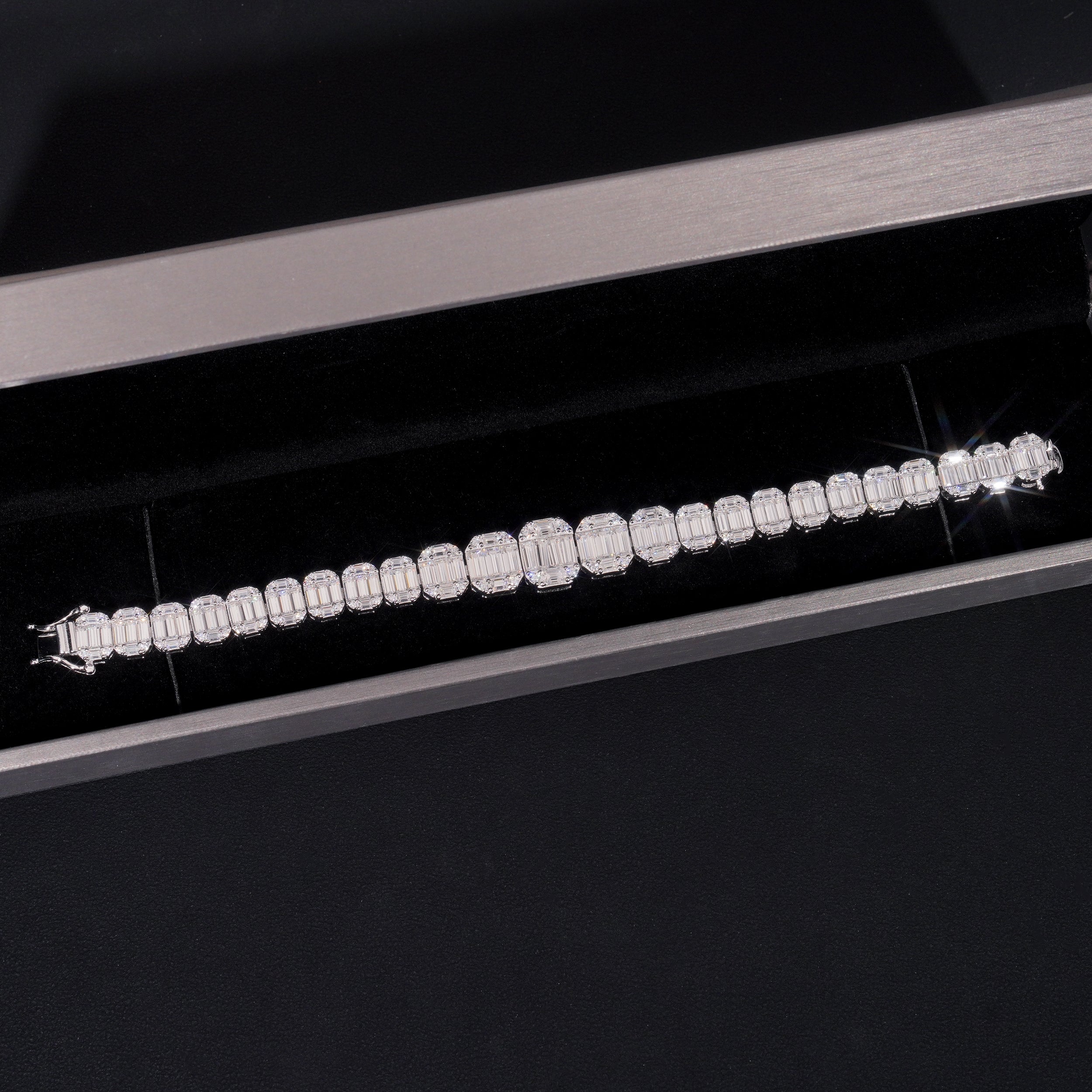 13MM VVS Baguette Cut Moissanite Diamond Tennis Bracelet Gradiant Size Solid Silver For Men