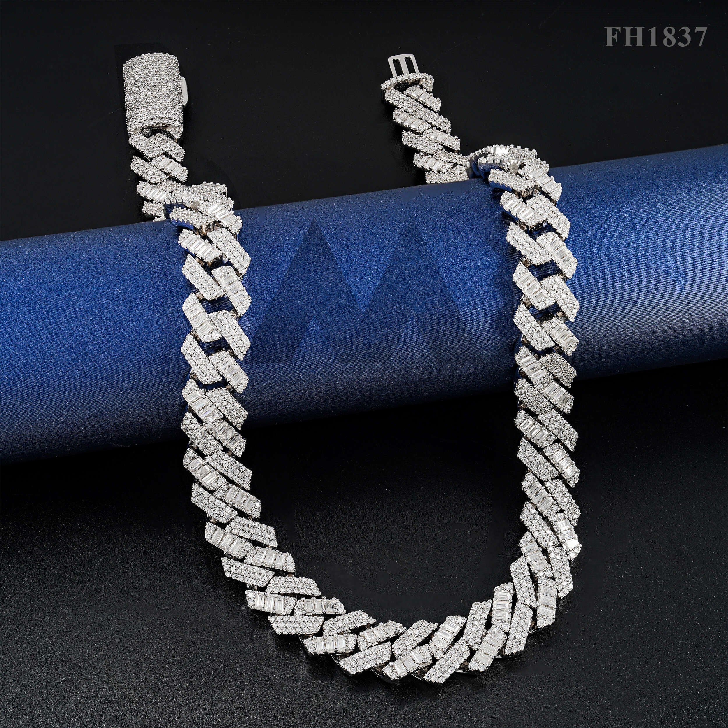 15MM Round Mix Baguette Cut VVS Moissanite Miami Cuban Link Chain Necklace For Men