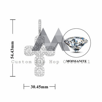 Iced Out Flower Cluster Cross Pendant With Moissanite Diamond Sterling Silver For Men