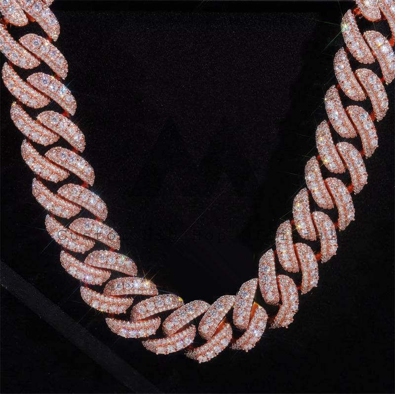 3-Row 18MM Moissanite Miami Cuban Link Chain 14K Gold