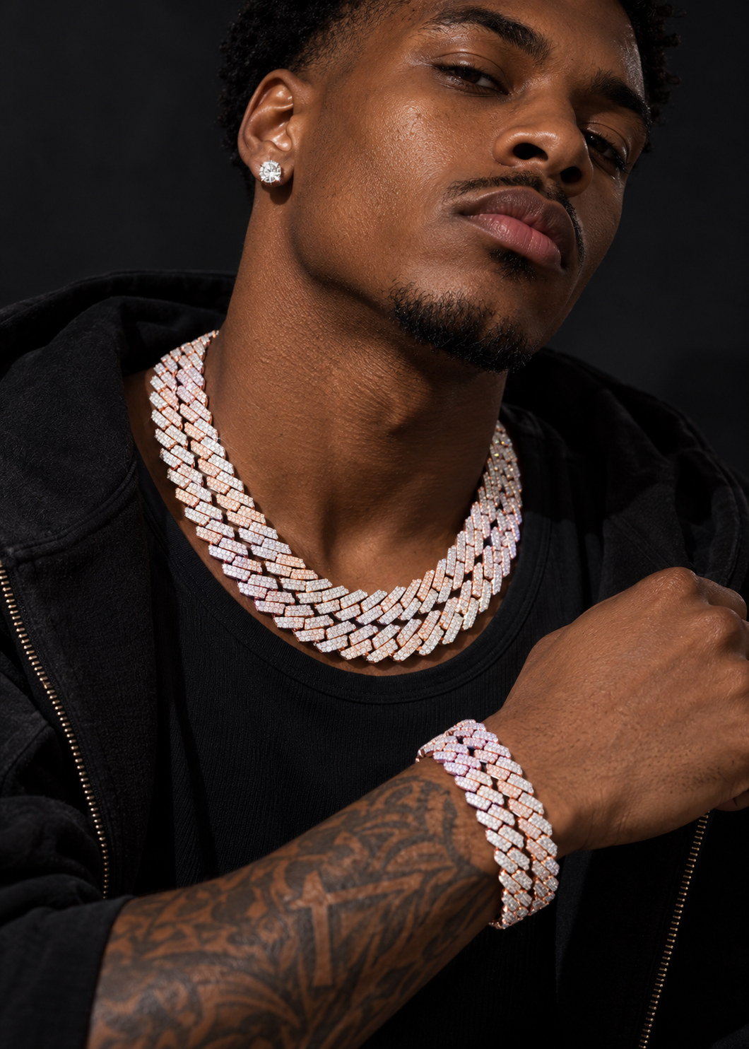 10MM 12MM Two Rows Iced Out Moissanite Diamond Cuban Link Chain Rose Gold Mix White Gold