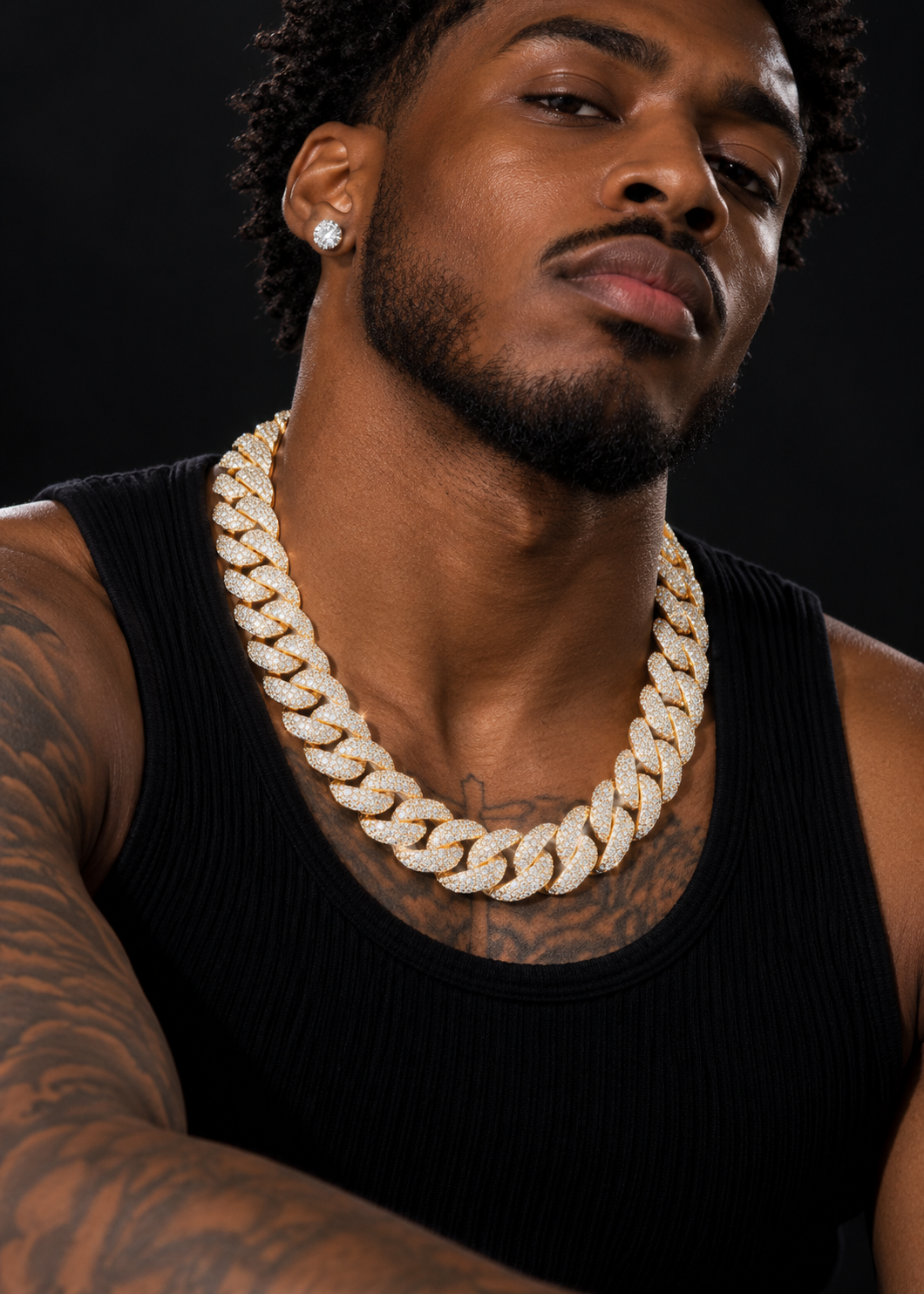15MM Yellow Gold Mosaic Cuban Link Chain Iced Out Moissanite