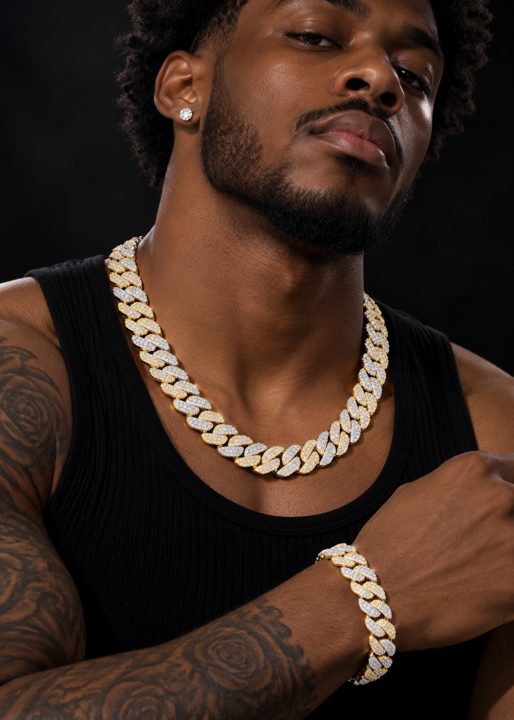 10MM Yellow Gold Two Tone Cuban Link Chain Necklace VVS Moissanite Diamond