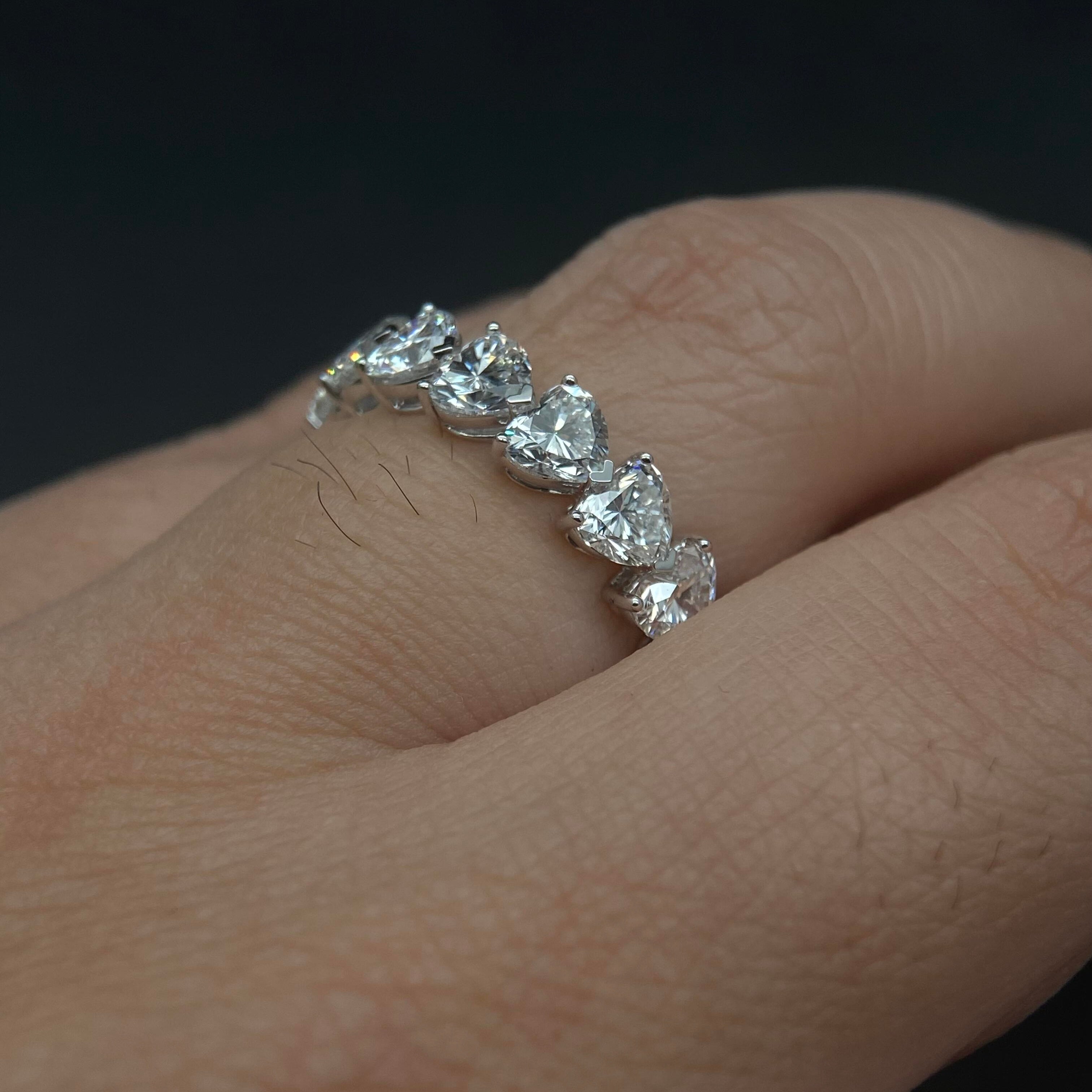 Platinum Lab Grown Diamond Heart Cut Eternity Ring Band 30 Pointer