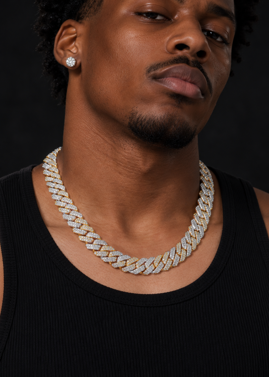12MM Moissanite Two-Tone Cuban Link Chain 14K Gold