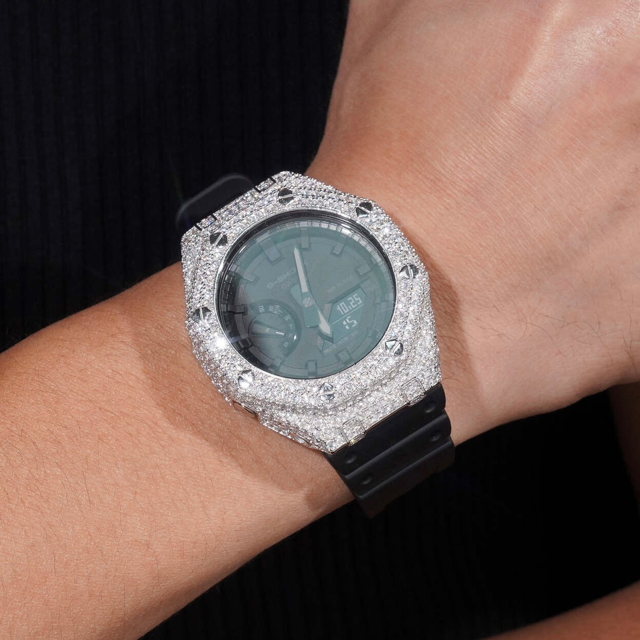 VVS Moissanite Diamond Watch G Shock GA2100 Silver 925 Fully Iced Out