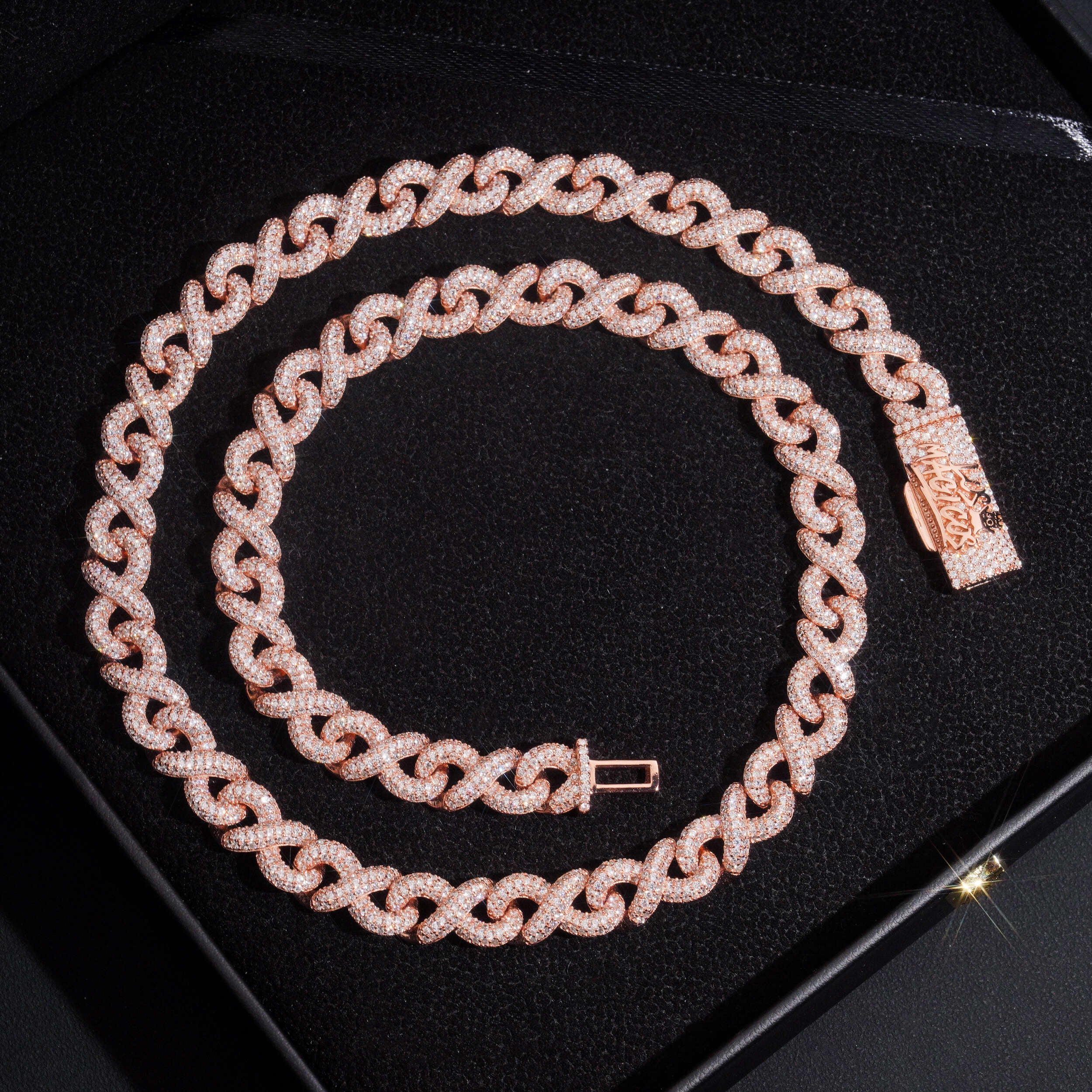 10MM Rose Gold Plated VVS Moissanite Diamond Infinity Link Chain With Custom Name Lock