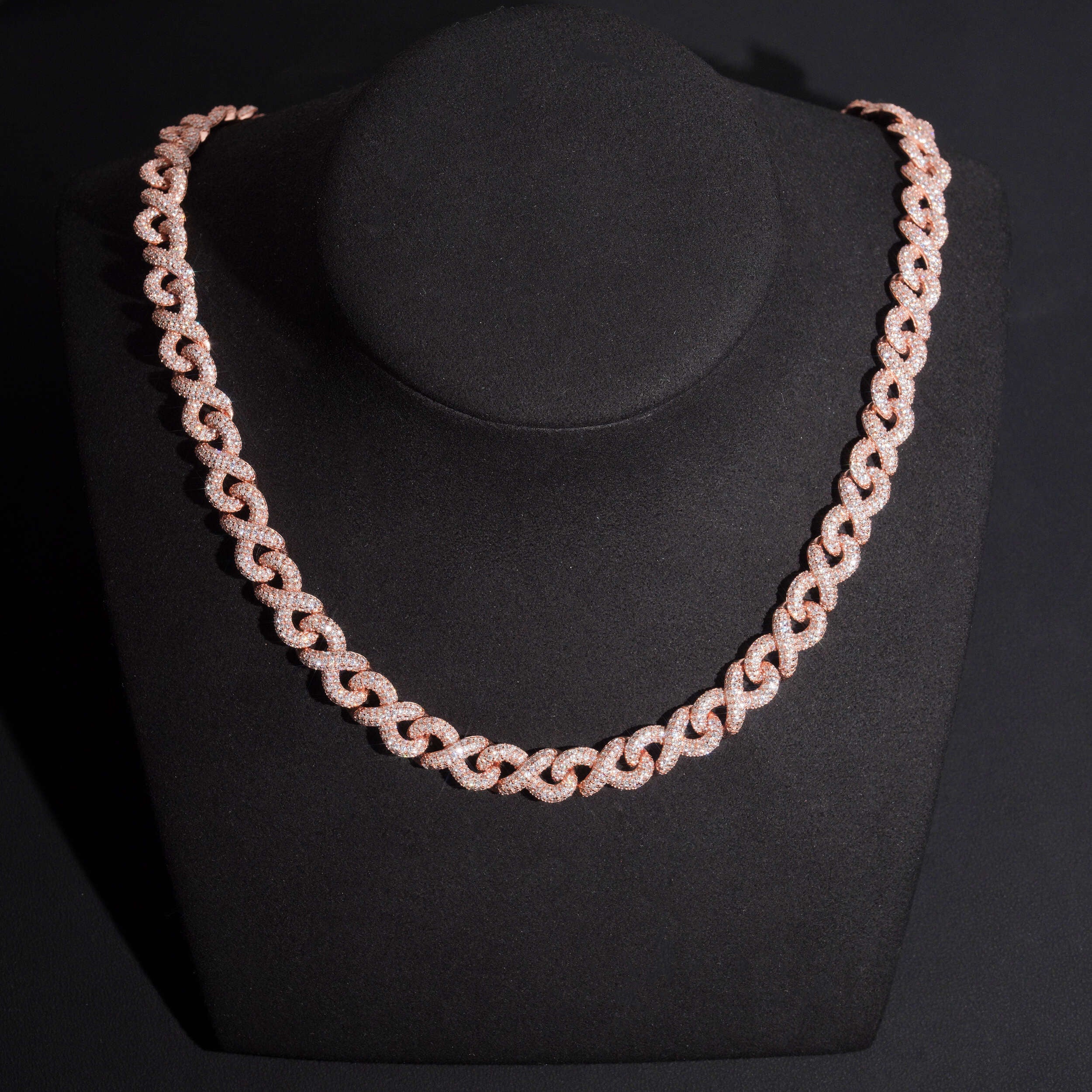 10MM Rose Gold Plated VVS Moissanite Diamond Infinity Link Chain With Custom Name Lock