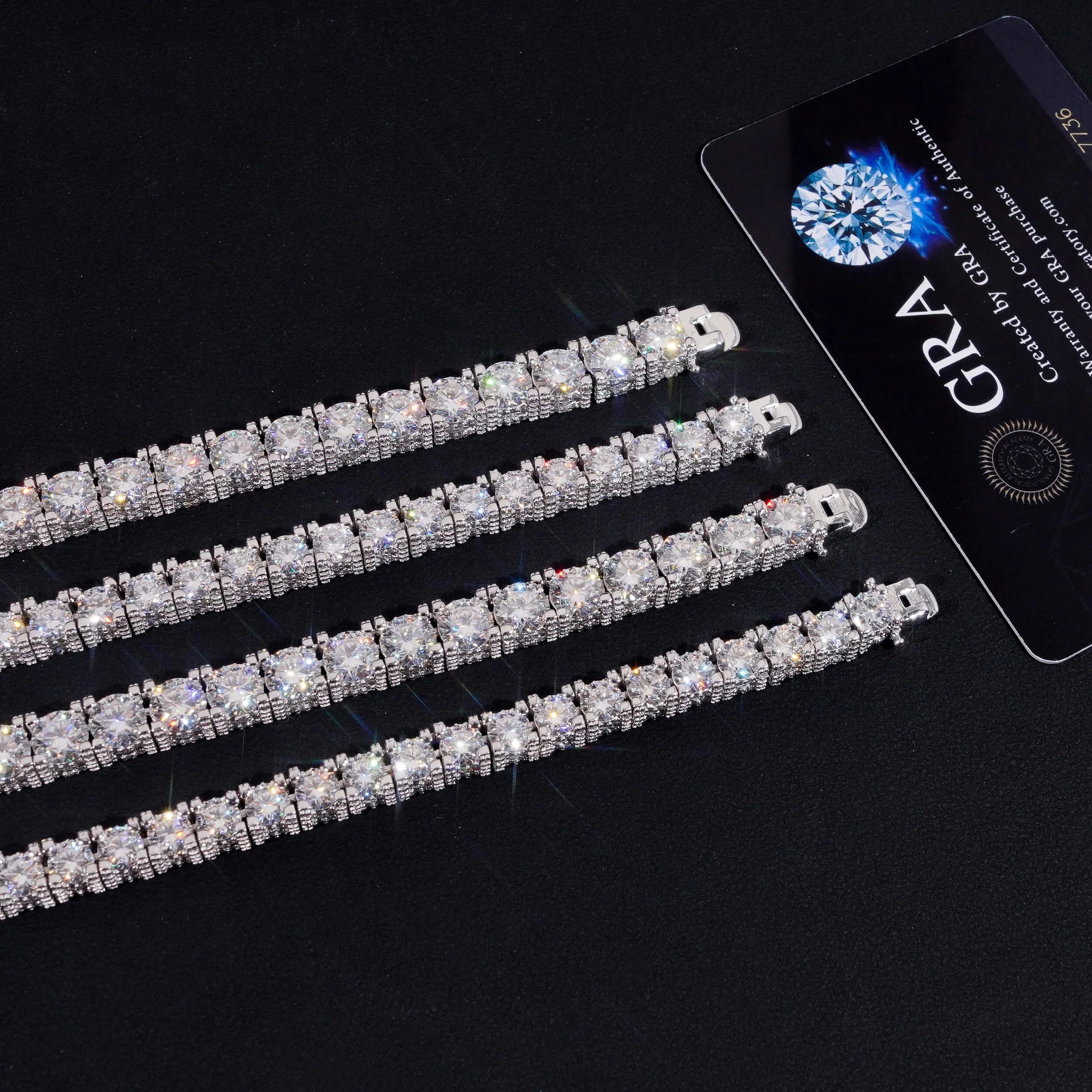 Solid Silver Side Iced 6.5MM Tennis Chain Moissanite Diamond