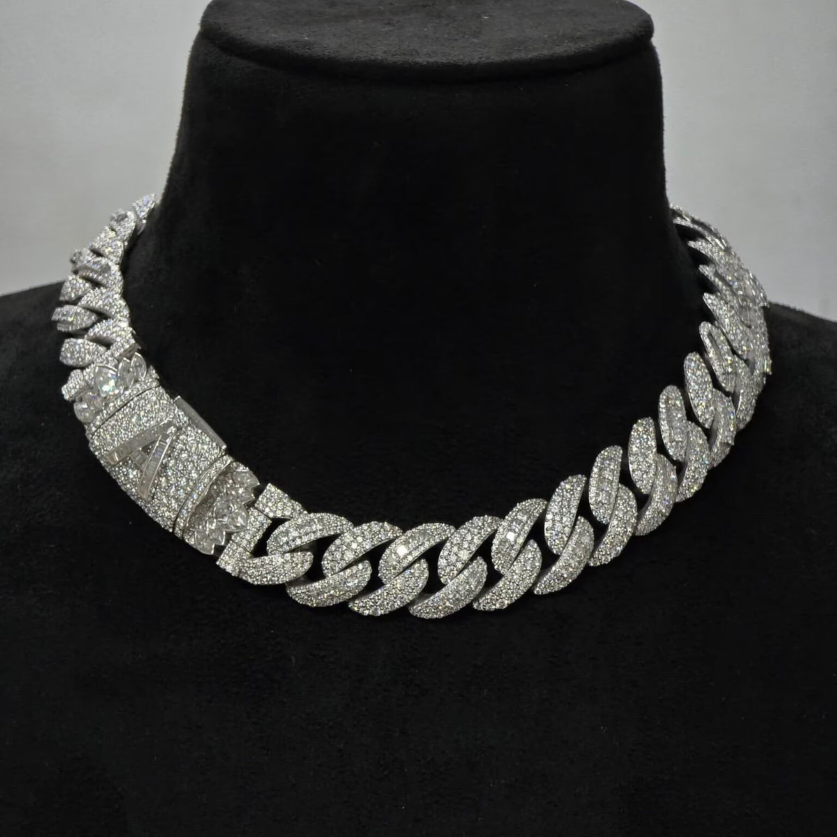 18MM Princess Cut Moissanite Cuban Chain Necklace With Custom Clasp