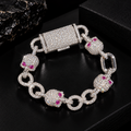 10MM Iced Out Moissanite Skull Bracelet with Ruby Eyes, 925 Silver Hip Hop Jewelry