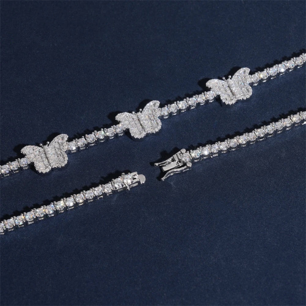 VVS Moissanite Diamond 3MM Tennis Bracelet With Butterfly Charm For Unisex