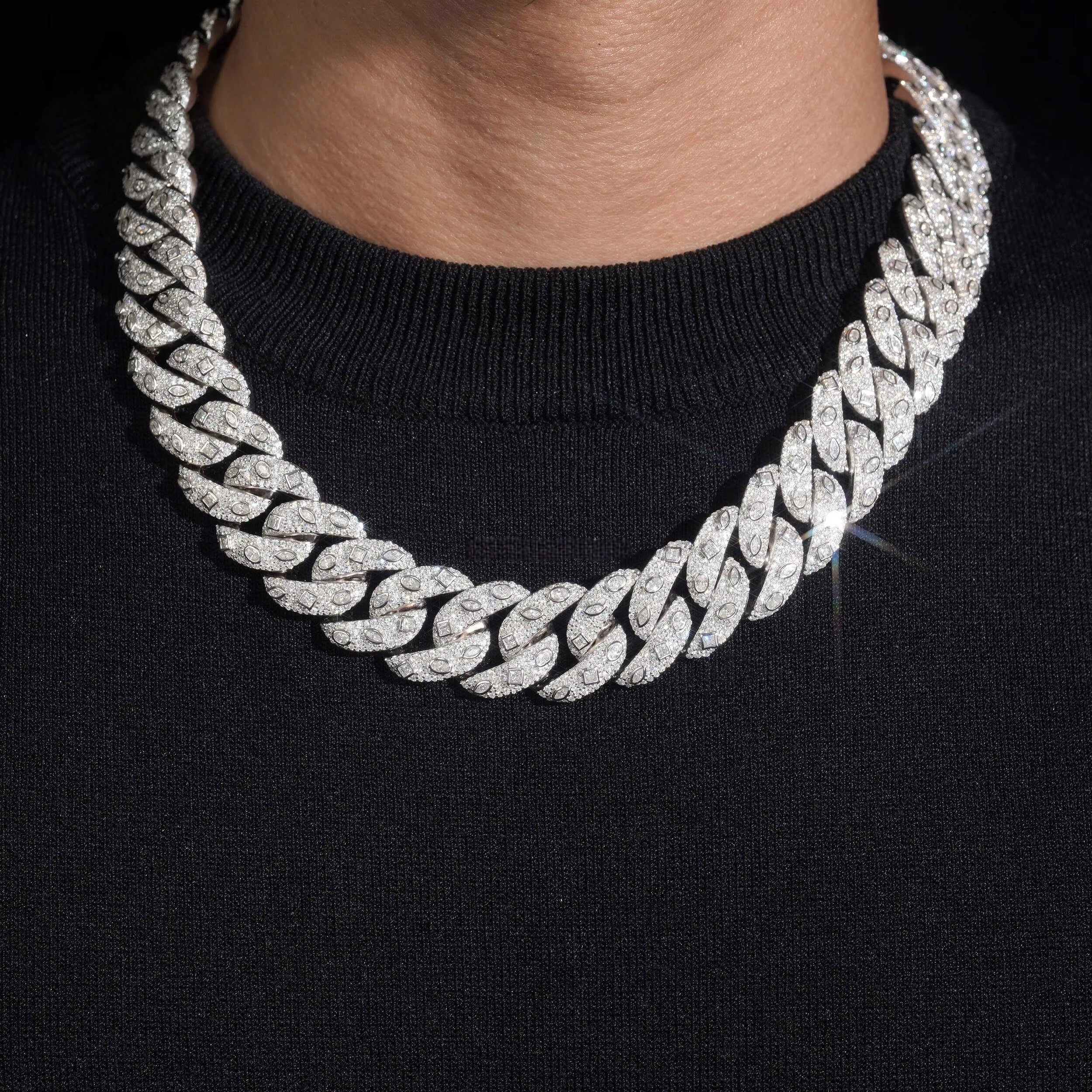 20MM Fancy Cut Bezel Setting Moissanite Diamond Cuban Necklace