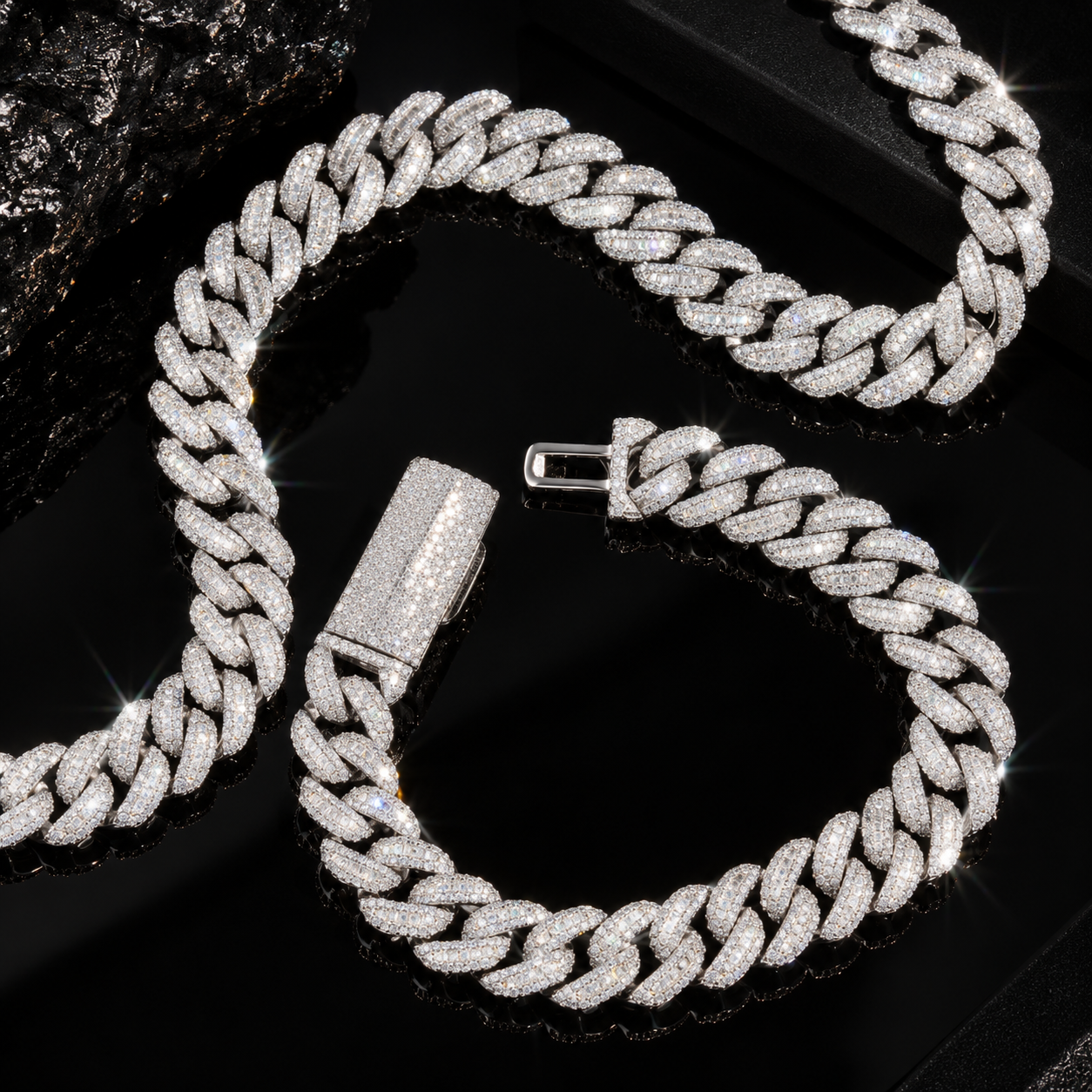 Pass Diamond Tester Hip Hop Iced Out 12MM Silver 925 Moissanite Diamond Baguette Cuban Chain Necklace