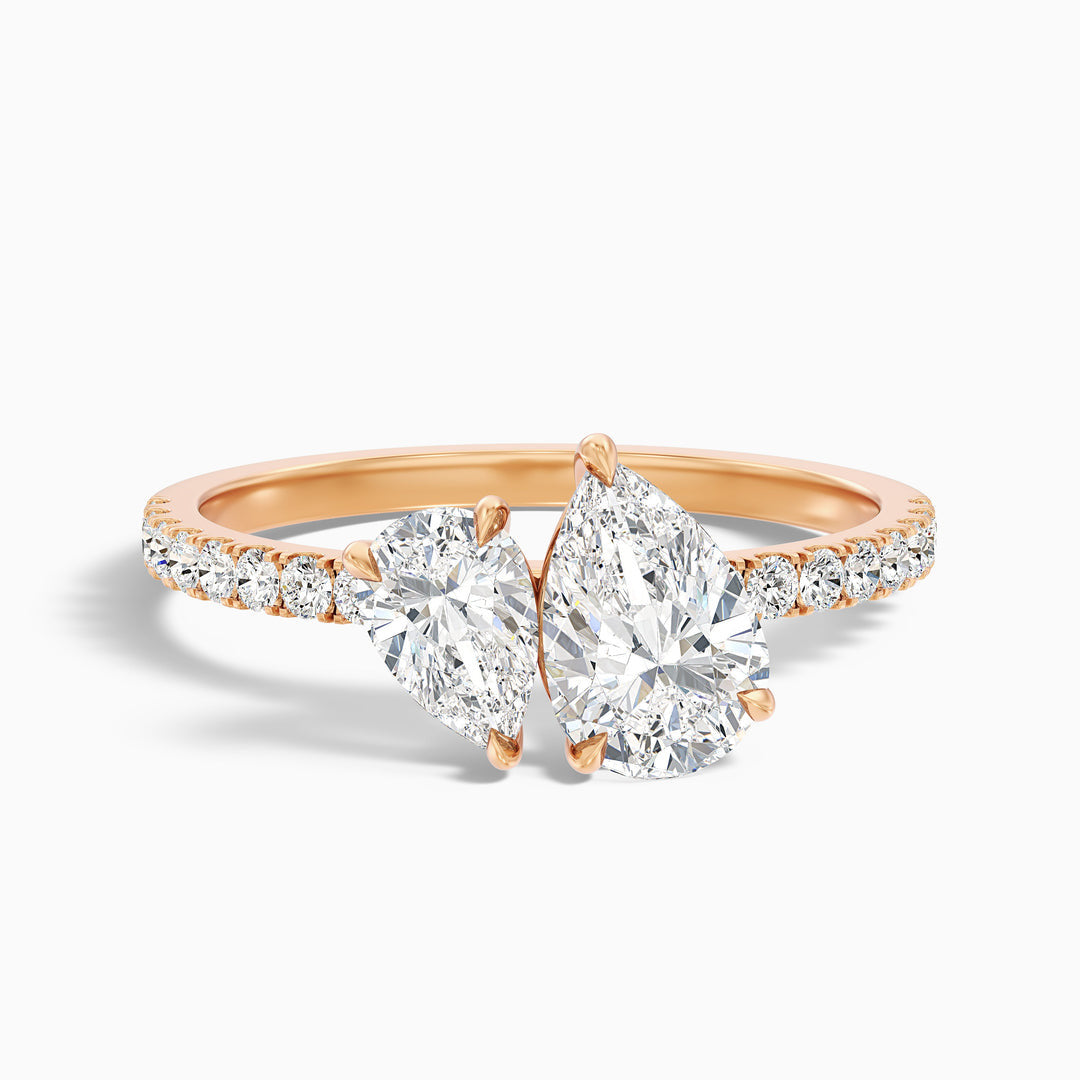 Toi Et Moi Pave Ring in 14k White Gold With Both Pear Two Stone Lab Grown Diamond 1ct