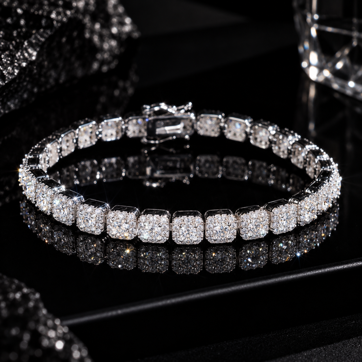 White Gold 925 Sterling Silver Men And Women 8MM Cluster Tennis Bracelet Halo Diamond Style