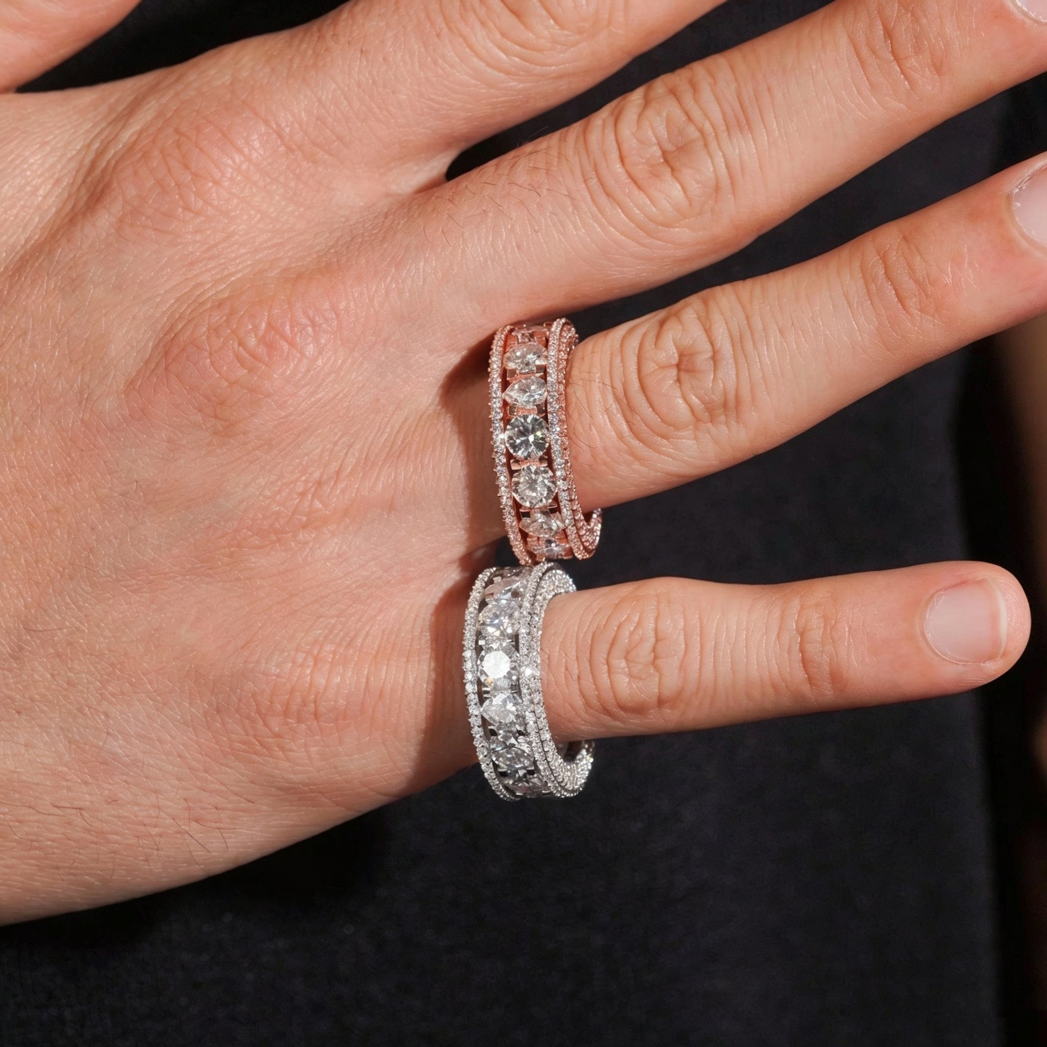 New Arrival Round Mix Pear Cut Eternity Ring Side Iced Moissanite Diamond