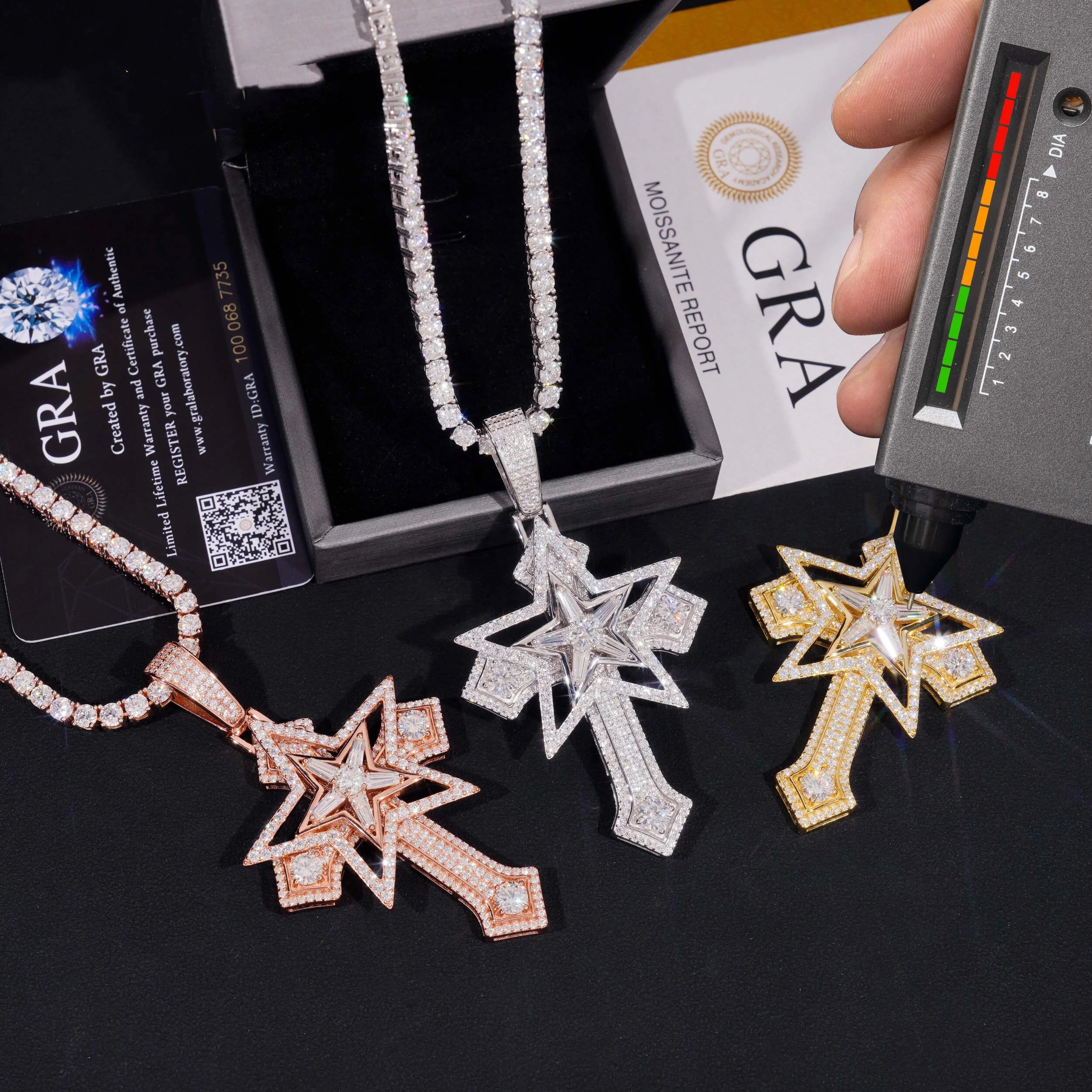 New Arrival Moissanite Cross Pendant 2.5Inch Tall Match 4MM Tennis Chain Hip Hop Jewelry For Men