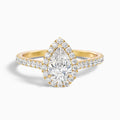 1 Carat Pear Shaped Halo Lab Grown Engagement Ring in 10k Yellow Gold