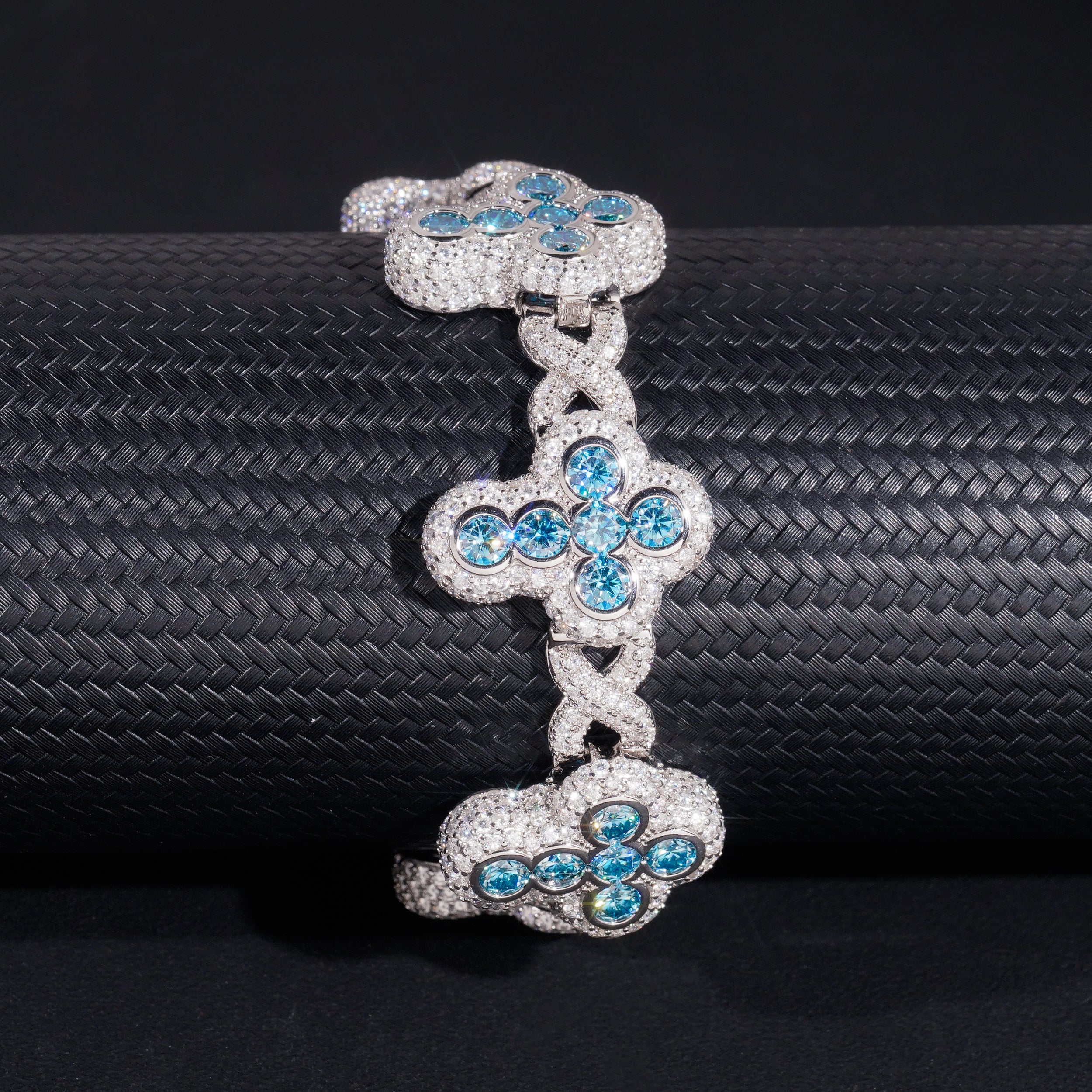 Christmas Limited Edition Aquamarine Moissanite Cross Infinity Bracelet 18MM Iced Out Hip Hop Bracelet For Men