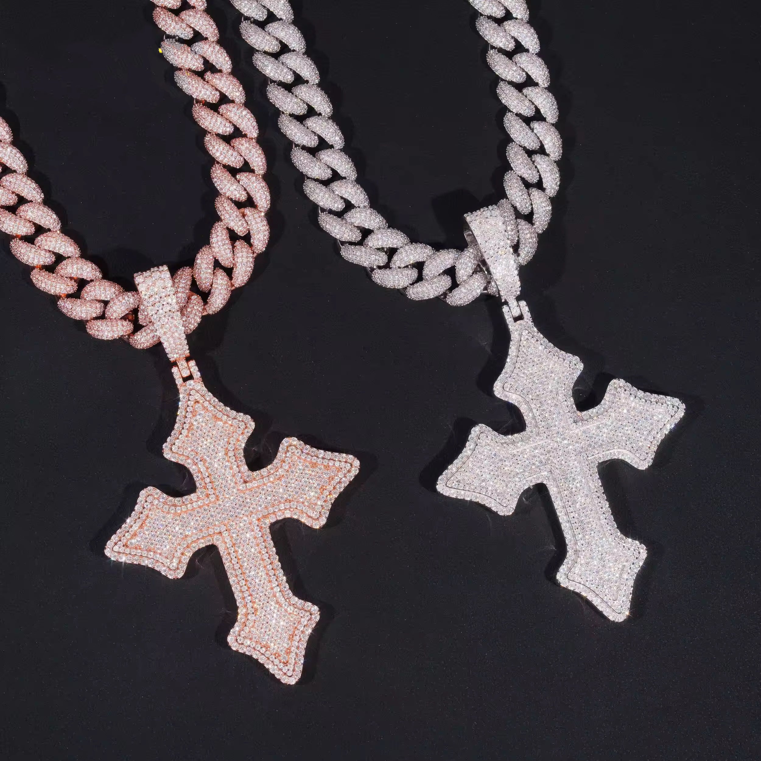 Iced 3-Inch Moissanite Diamond Cross Pendant for Men, Hip Hop