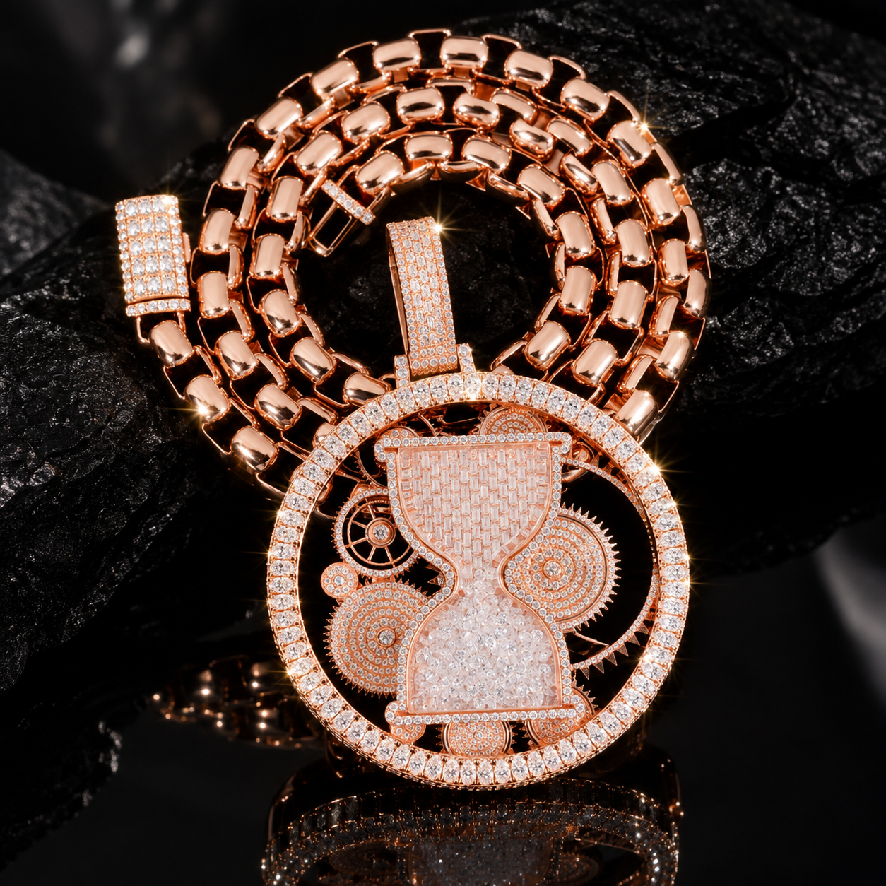 Rose Gold Rotating Iced Out 2.5" Custom Moissanite Hip Hop Pendant